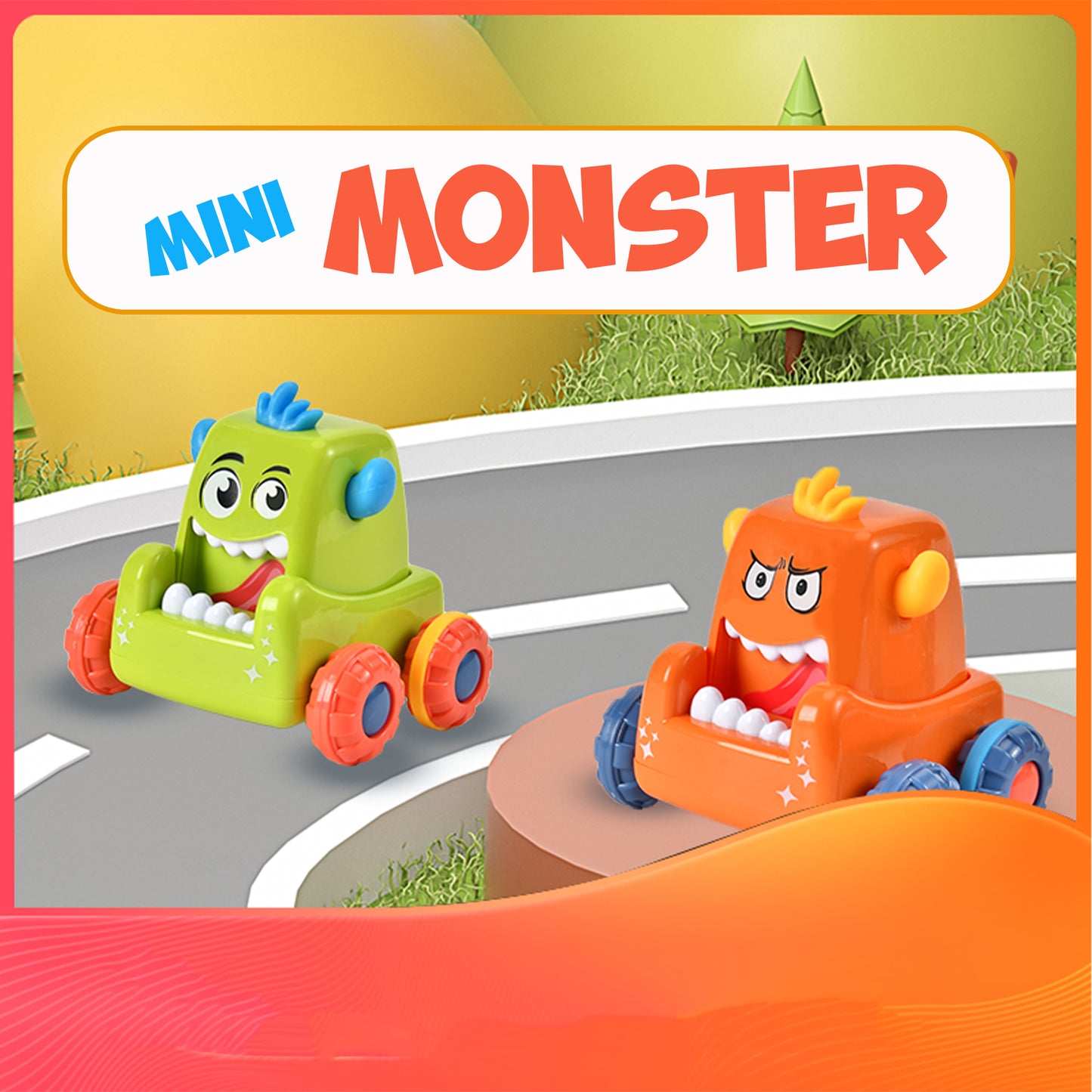 ToyBharat  Mini Monster Trucks Toy for Kids Age 3+ Years- Friction-Powered Racing Cars, Pull Back 360° Rotating Off-Road Vehicles, Inertia Trucks for Kids, Gift for Boys | Set of 4