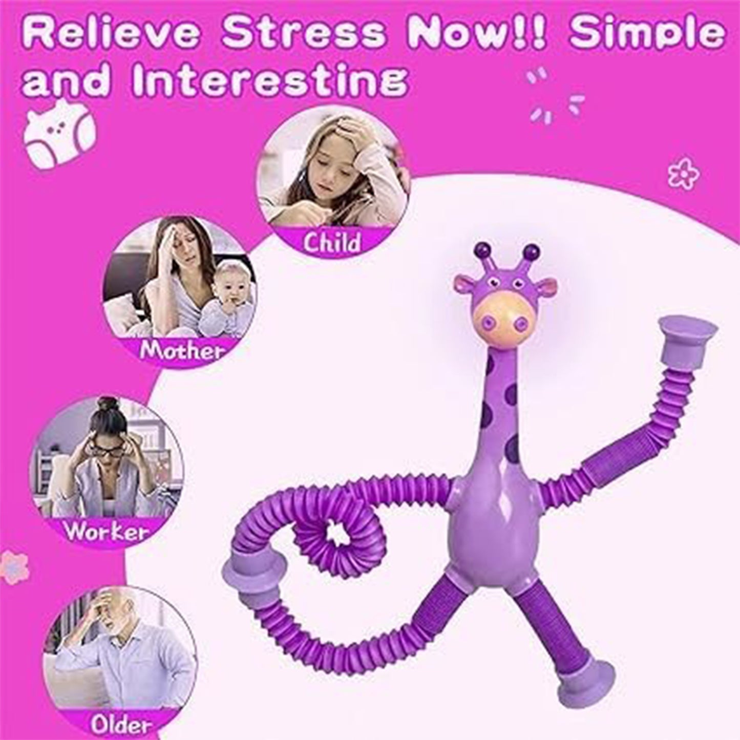 ToyBharat Telescopic Suction Cup Giraffe Toy Shape Changing Pop Fidget Tube Sensory Toys for Girls Boys | Multicolour | Travel Toys | Birthday Gift for kids | Interactive Toys| Pcs. 4