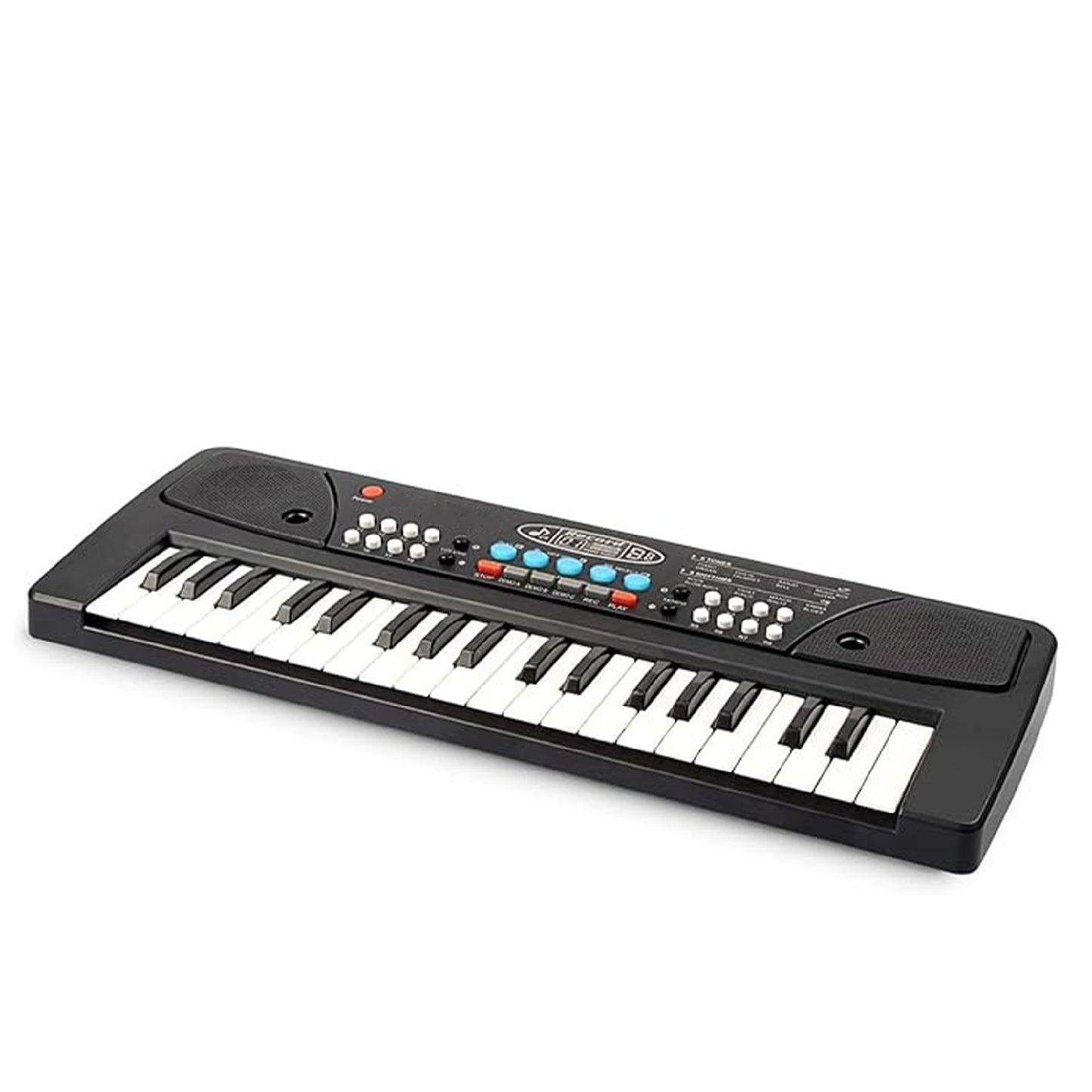 ToyBharat Portable Musical Keyboard with Microphone | 37 Keys, 8 Rhythms, 8 Tones with 6 In-Built Demos & Song Record Feature|Black Color, Dual Power Supply Source: Micro USB Cable (Included)