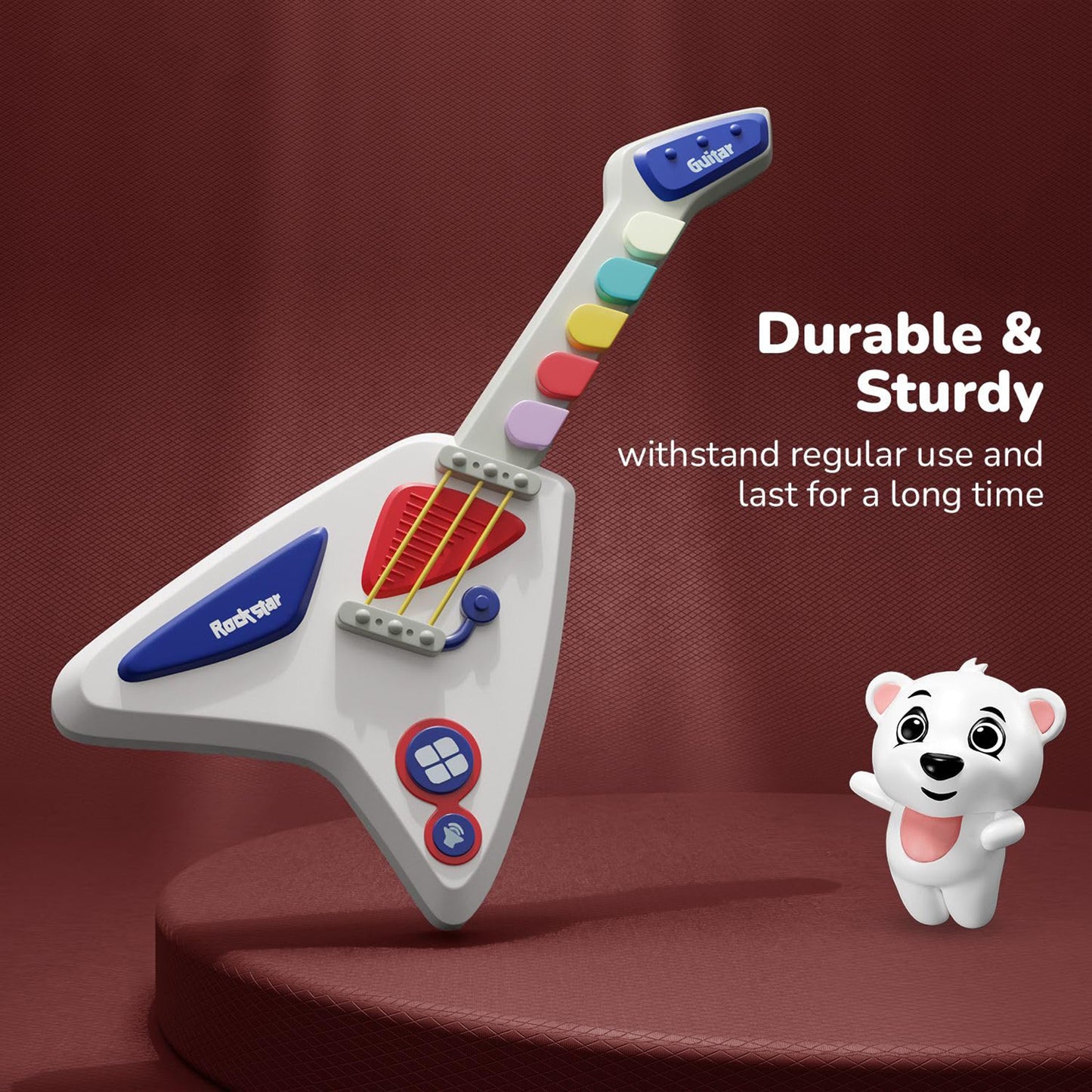 ToyBharat Musical Battery Guitar Toy – Colorful, Easy-to-Play Educational Instrument for Kids 3+ – Great Gift for Boys & Girls