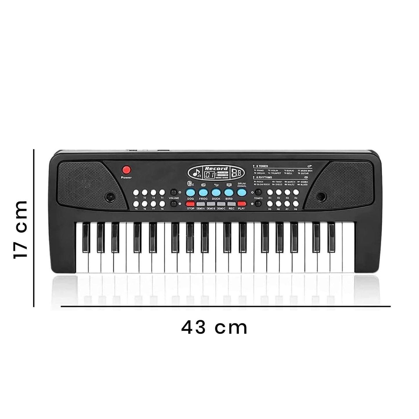 ToyBharat Portable Musical Keyboard with Microphone | 37 Keys, 8 Rhythms, 8 Tones with 6 In-Built Demos & Song Record Feature|Black Color, Dual Power Supply Source: Micro USB Cable (Included)