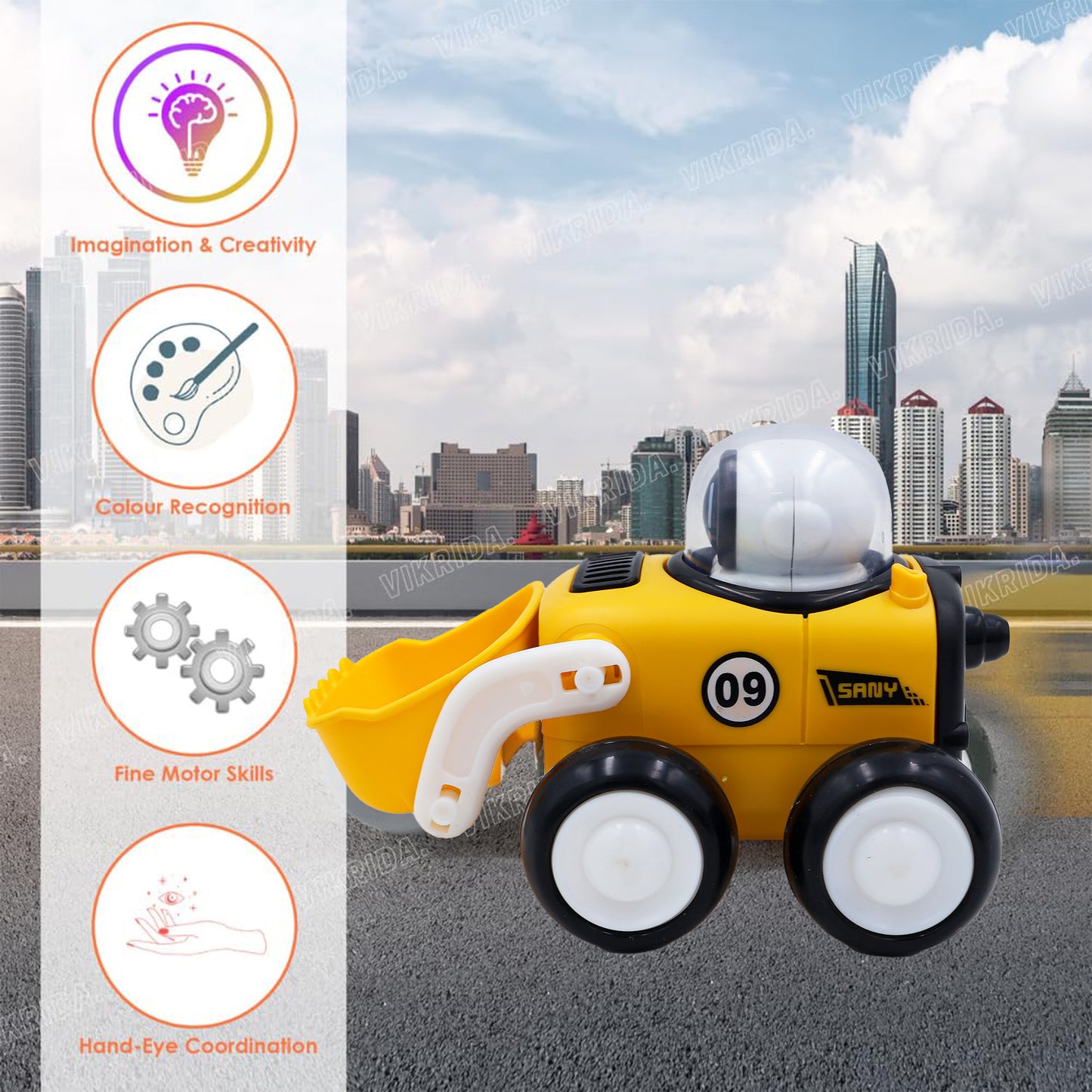 Toybharat Work Construction Car Combo Set Of 4 Pcs. |Multicolour | Travel Toys | Push N Go