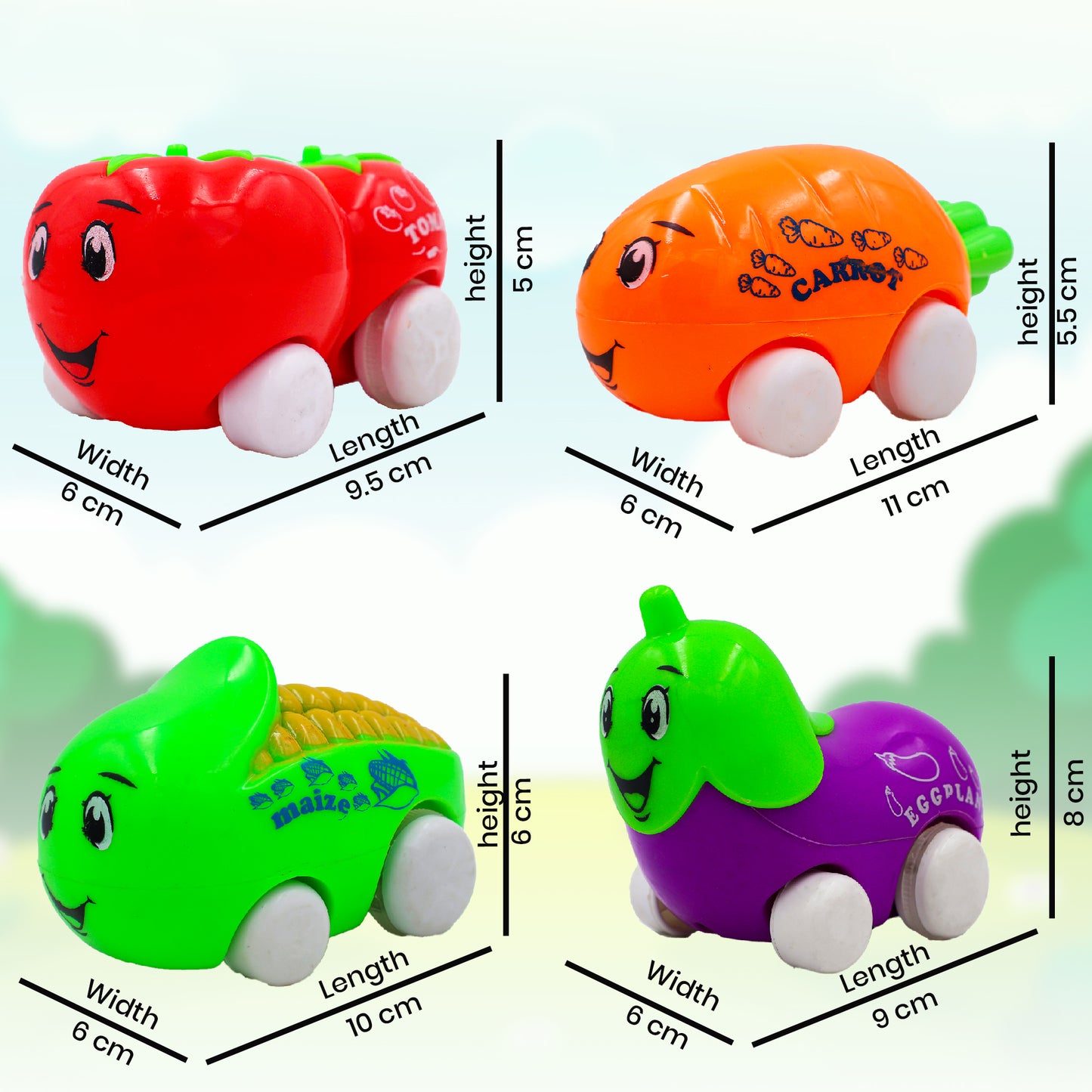ToyBharat Vegetable Pullback Car 1 Pcs. |Multicolour | Travel Toys | Kids Gift |Intractive Toys