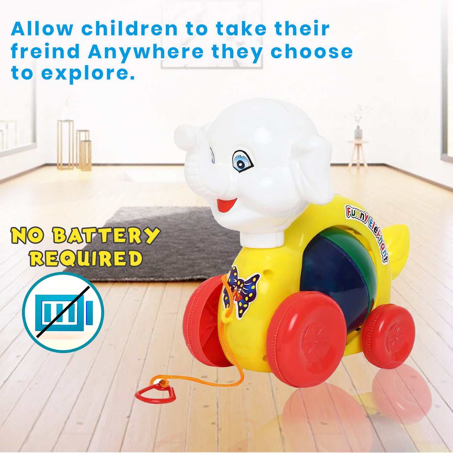 Toybharat Pulling Funny Elephant | Multicolour | Kids Gift | Pull Along Toy | Pulling Toys