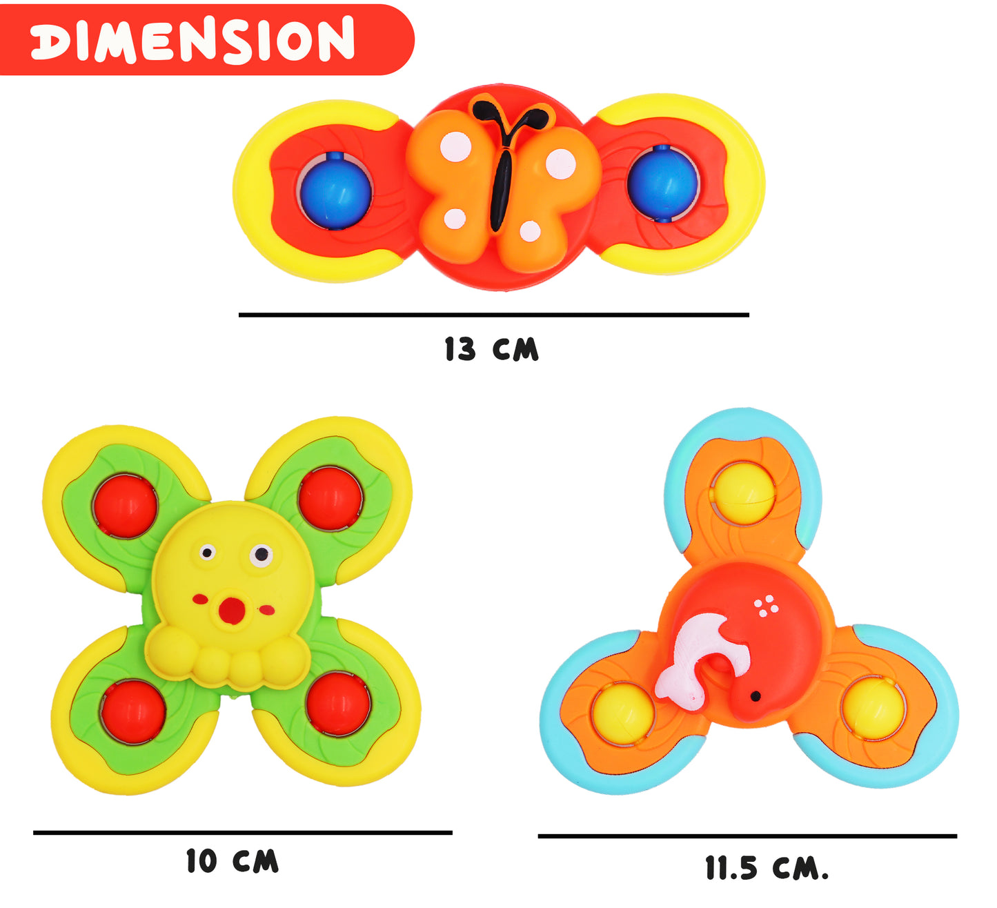 ToyBharat Baby Spinner Set of 3 is a multicolour interactive toy set that promotes motor skills and sensory play. Safe, non-toxic, and perfect for indoor and outdoor fun. A great birthday gift for baby boys and girls.