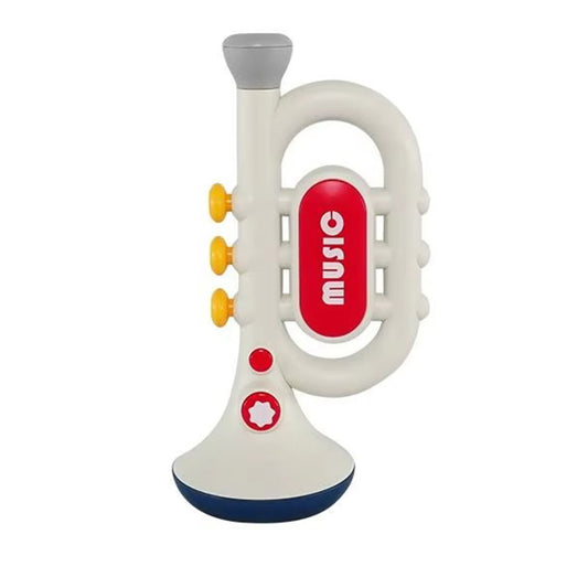 ToyBharat Musical trumpet toy for toddlers with light, sound, and colorful buttons. A battery-operated educational music instrument for 18 months+ boys and girls—ideal for early learning and development play.