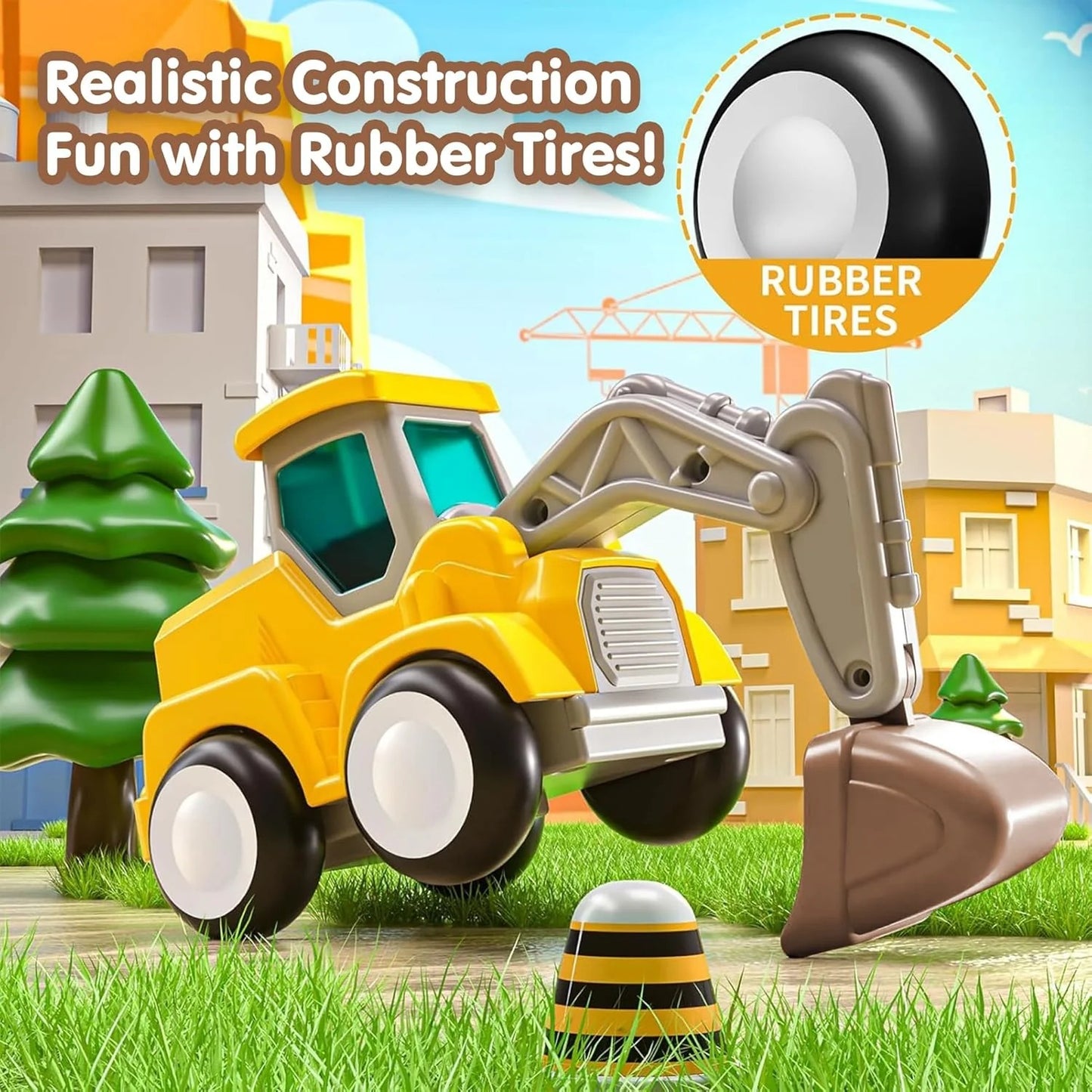 ToyBharat Pressing n go JCB Toys Pack Of 4- for Toddlers, Press & Go Truck Toy with Flexible Joints, Fun Car Set for 1+ Year Old Boys & Girls, Birthday Gift for Kids