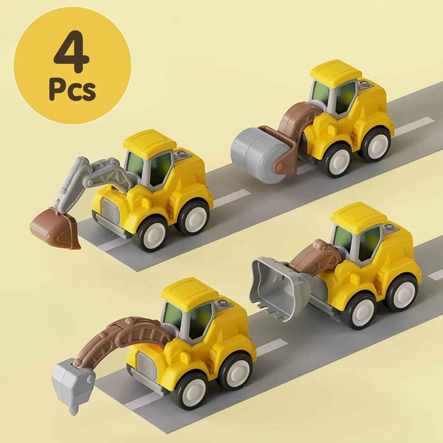 ToyBharat Pressing n go JCB Toys Pack Of 4- for Toddlers, Press & Go Truck Toy with Flexible Joints, Fun Car Set for 1+ Year Old Boys & Girls, Birthday Gift for Kids
