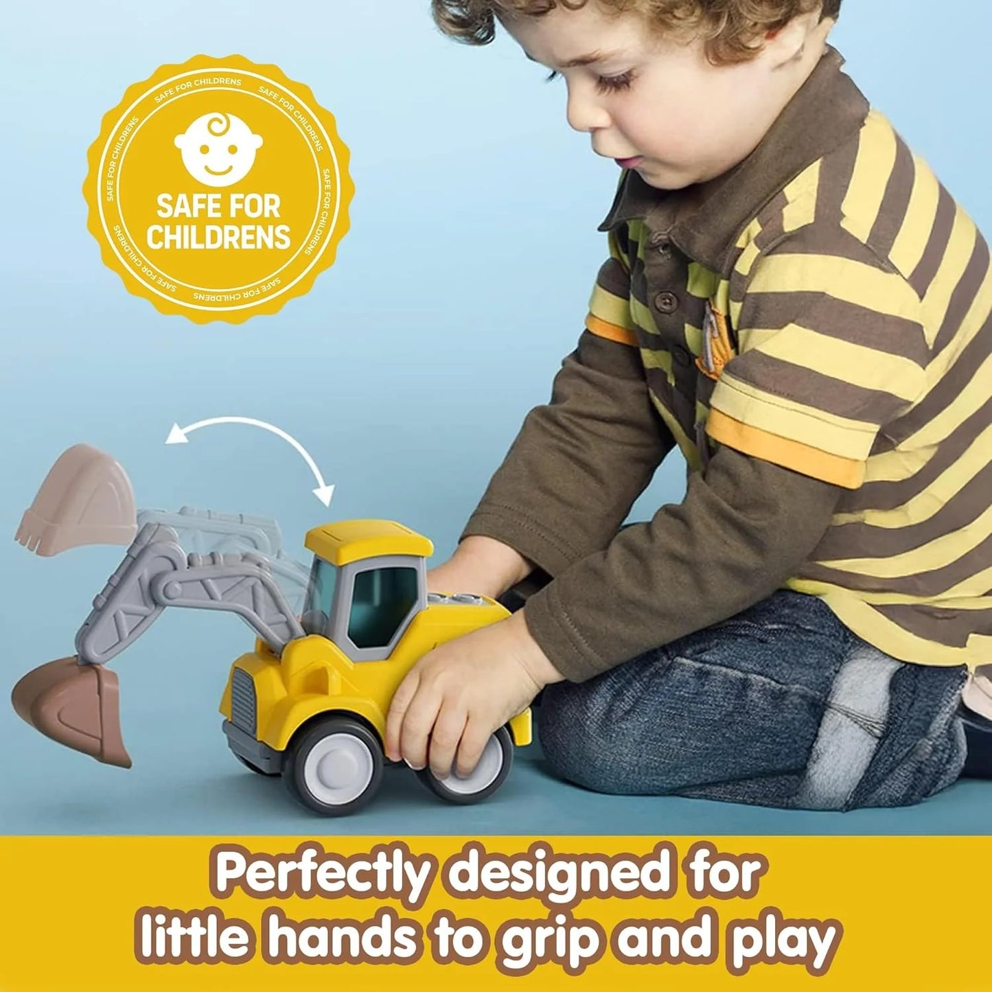 ToyBharat Pressing n go JCB Toys Pack Of 4- for Toddlers, Press & Go Truck Toy with Flexible Joints, Fun Car Set for 1+ Year Old Boys & Girls, Birthday Gift for Kids