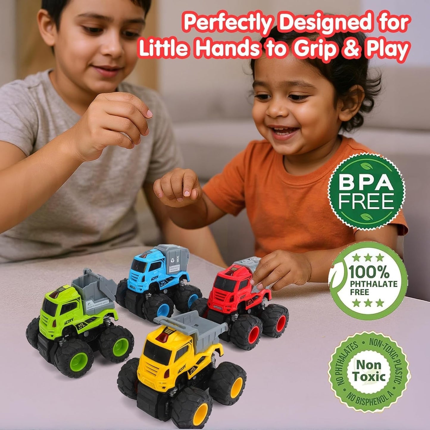 Toybharat ABS Musical Monster Truck Toy with Light & Sound Effects - Truck for Kids | Battery Electronic Toys | Best Birthday Gifts For Kids | Pack Of 2 ||