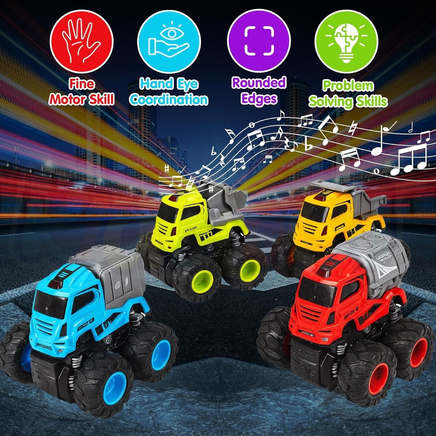 Toybharat ABS Musical Monster Truck Toy with Light & Sound Effects - Truck for Kids | Battery Electronic Toys | Best Birthday Gifts For Kids | Pack Of 2 ||