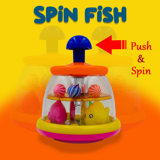 ToyBharat Push & Spin Fish & Ball Toy features a musical spinner with colorful fish and light-up balls. A multicolour interactive toy for toddlers that promotes learning through music, motion, and bright visuals.