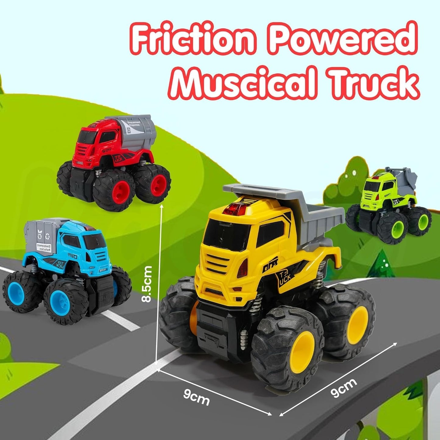 Toybharat ABS Musical Monster Truck Toy with Light & Sound Effects - Truck for Kids | Battery Electronic Toys | Best Birthday Gifts For Kids | Pack Of 4