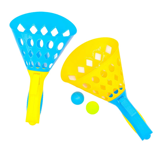 ToyBharat PIng Pong Pop and Catch Twin Ball Game Toy for Kids and Adults - Indoor, Outdoor Click and Catch Ping Pong Basket Ball Toy Set with 2 Launcher Baskets and 3 Balls - Color As Per Stock