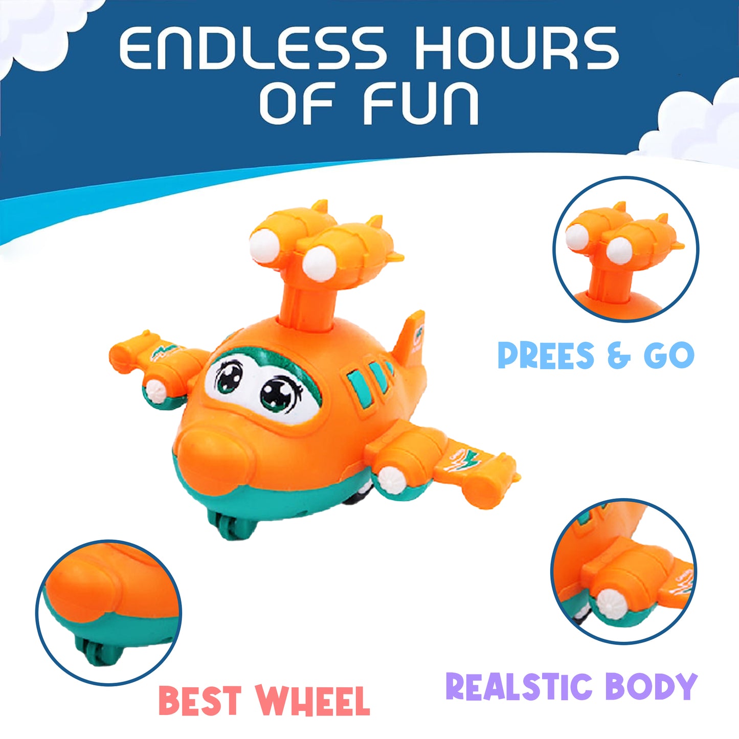 Toybharat Press N Go Aircraft |Multicolour | Travel Toys | Birthday Gift for Boy and Girl Baby|Push n Go