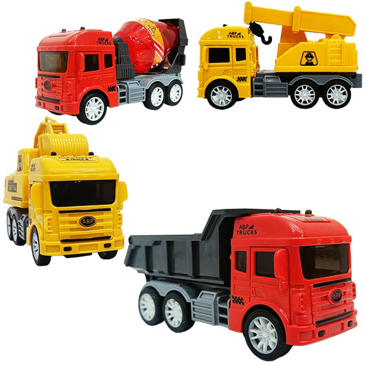 ToyBharat Contruction Truck Set Friction Powered Cars Construction Cement Mixer Truck Dumper Excavator Truck Toys for 1 2 3 Year Old Boy Girl Baby Kids, Pack of 4