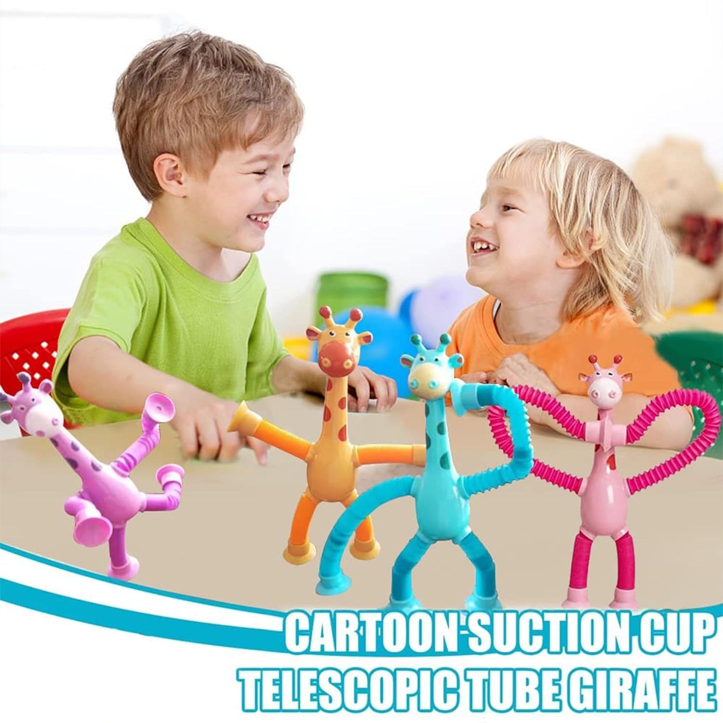 ToyBharat Telescopic Suction Cup Giraffe Toy Shape Changing Pop Fidget Tube Sensory Toys for Girls Boys | Multicolour | Travel Toys | Birthday Gift for kids | Interactive Toys| Pcs. 2