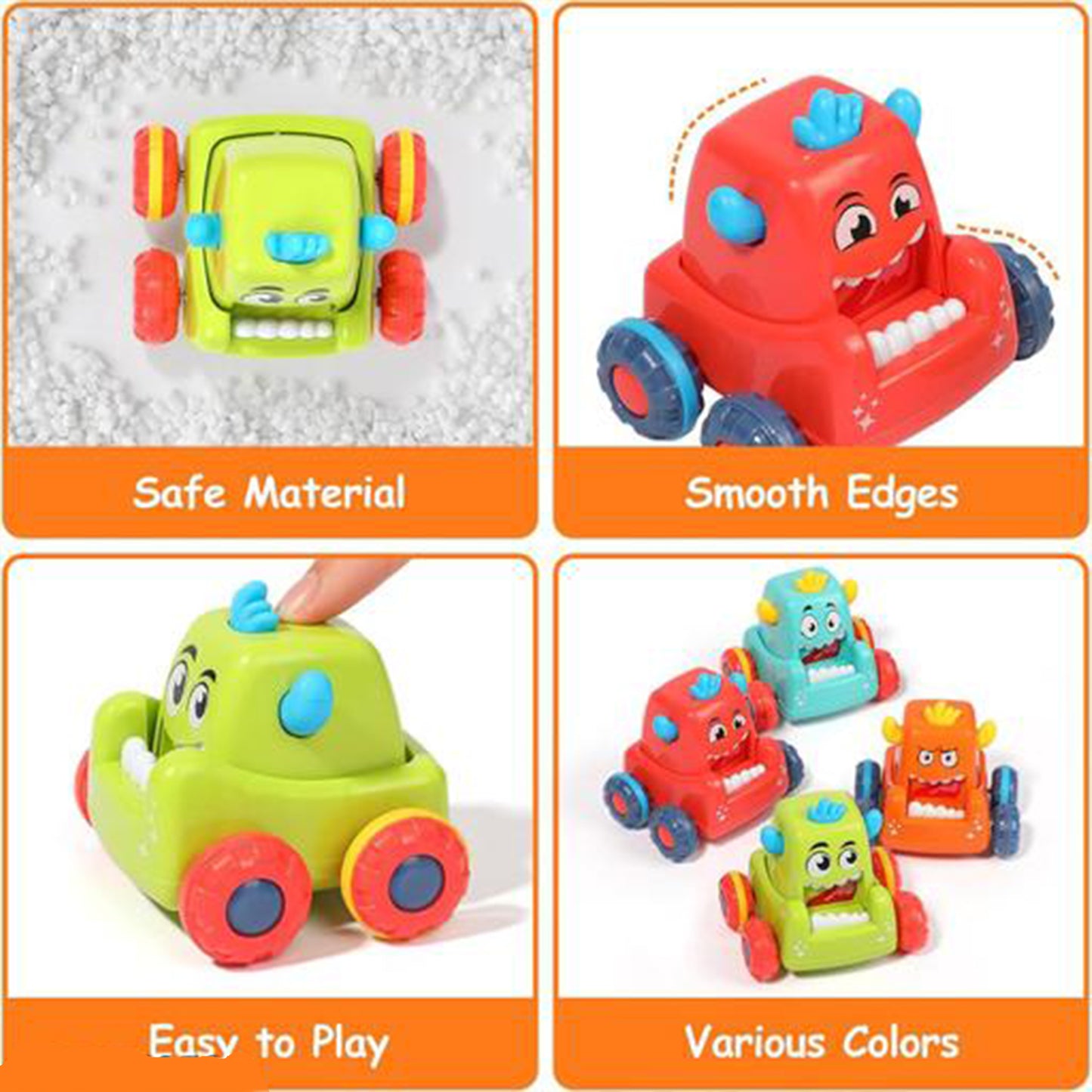 ToyBharat  Mini Monster Trucks Toy for Kids Age 3+ Years- Friction-Powered Racing Cars, Pull Back 360° Rotating Off-Road Vehicles, Inertia Trucks for Kids, Gift for Boys | Set of 4