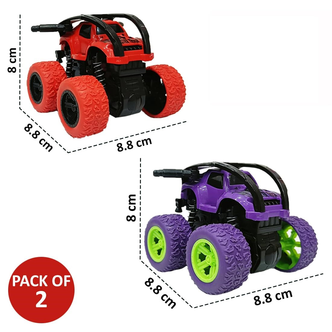 ToyBharat Monster Truck 360° Rotating Stunt Toy - Pack of 2 | Made in India | Realistic Design | Safe, Non-Toxic & Durable | Indoor & Outdoor Play | Perfect Gift for Kids (1-6 Years) | Multicolour