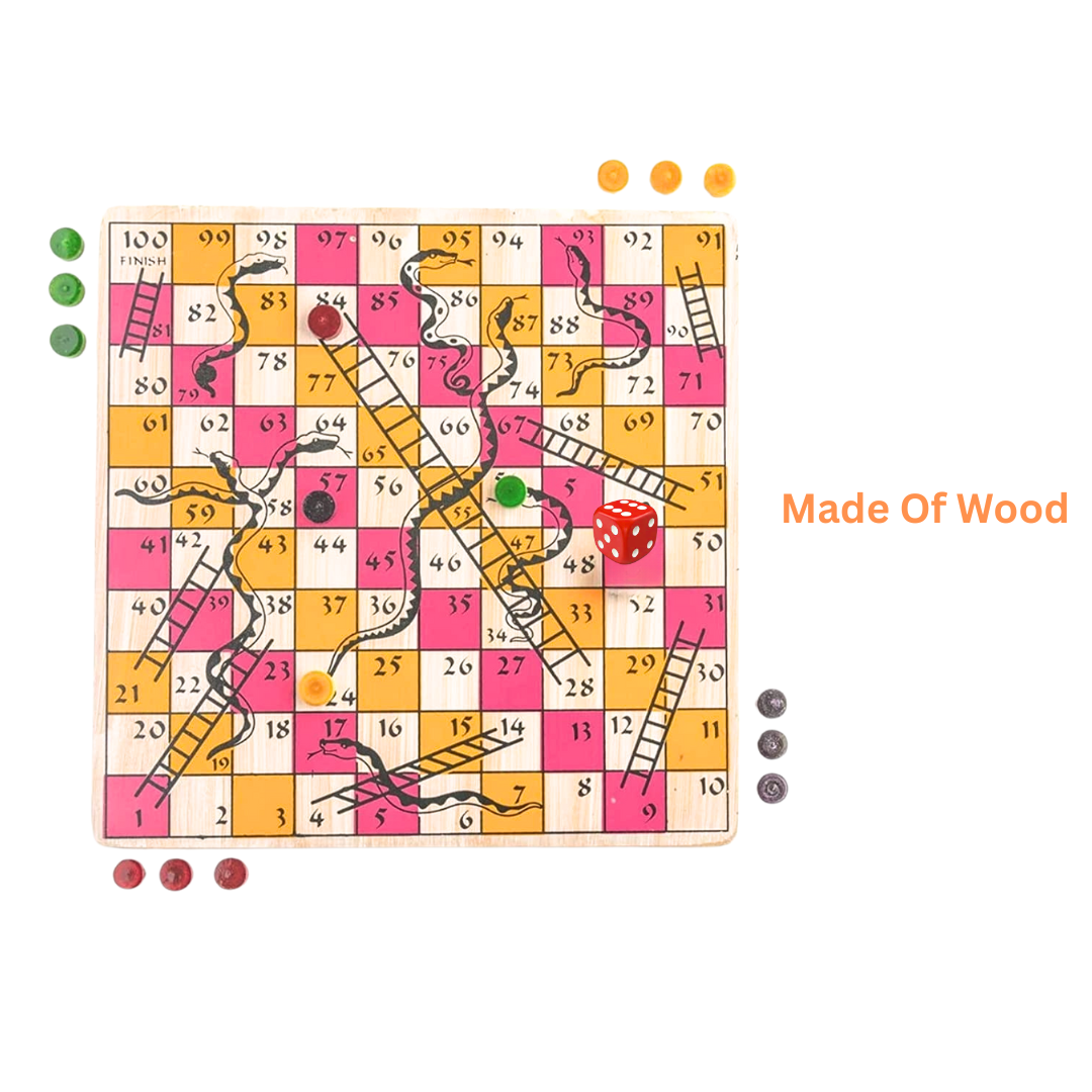 Toybharat Classic Wooden 2 in 1 Ludo Snakes and Ladders Premium Travel Board Game for Kids and Adults Fun Game.