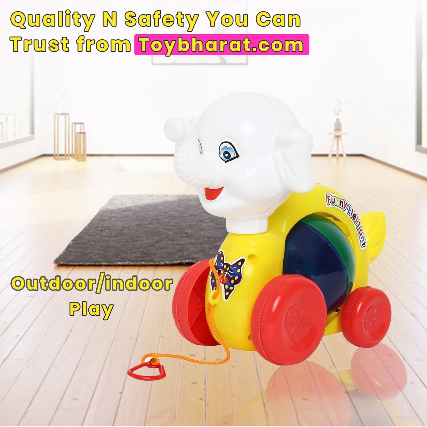 Toybharat Pulling Funny Elephant | Multicolour | Kids Gift | Pull Along Toy | Pulling Toys