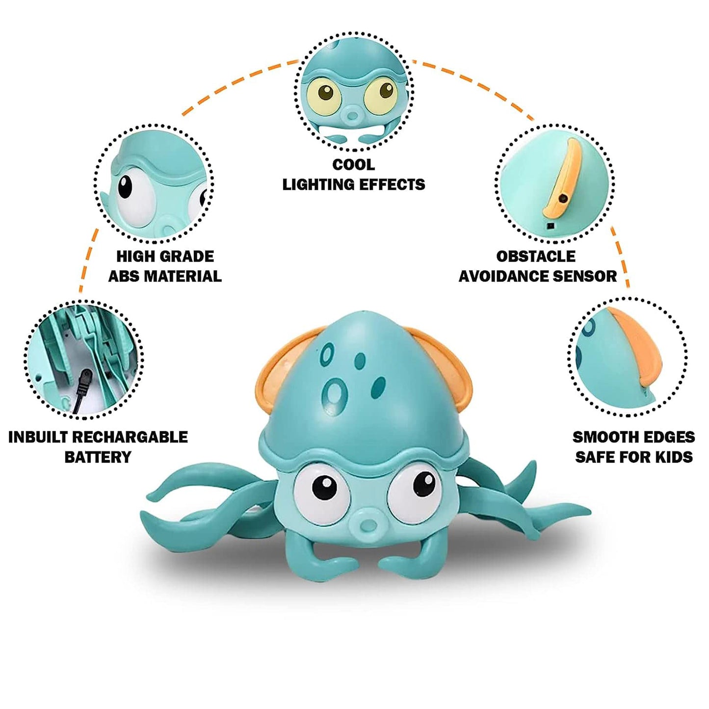 ToyBharat Interactive Baby Musical Octopus Crawling Toy with music, LED lights, and obstacle avoidance. A perfect tummy time toy for boys and girls age 1+, encouraging movement and sensory development.