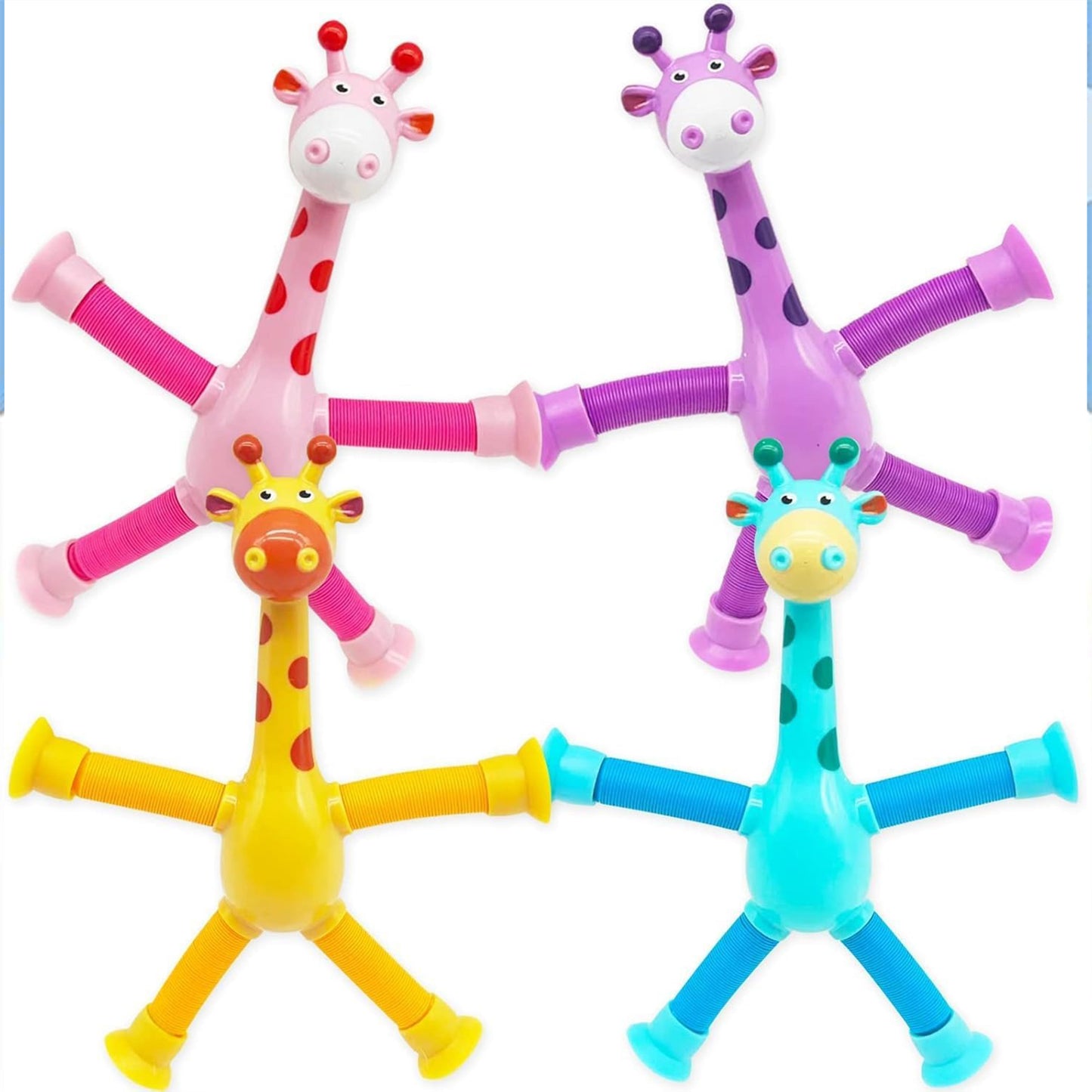 ToyBharat Telescopic Suction Cup Giraffe Toy Shape Changing Pop Fidget Tube Sensory Toys for Girls Boys | Multicolour | Travel Toys | Birthday Gift for kids | Interactive Toys| Pcs. 4