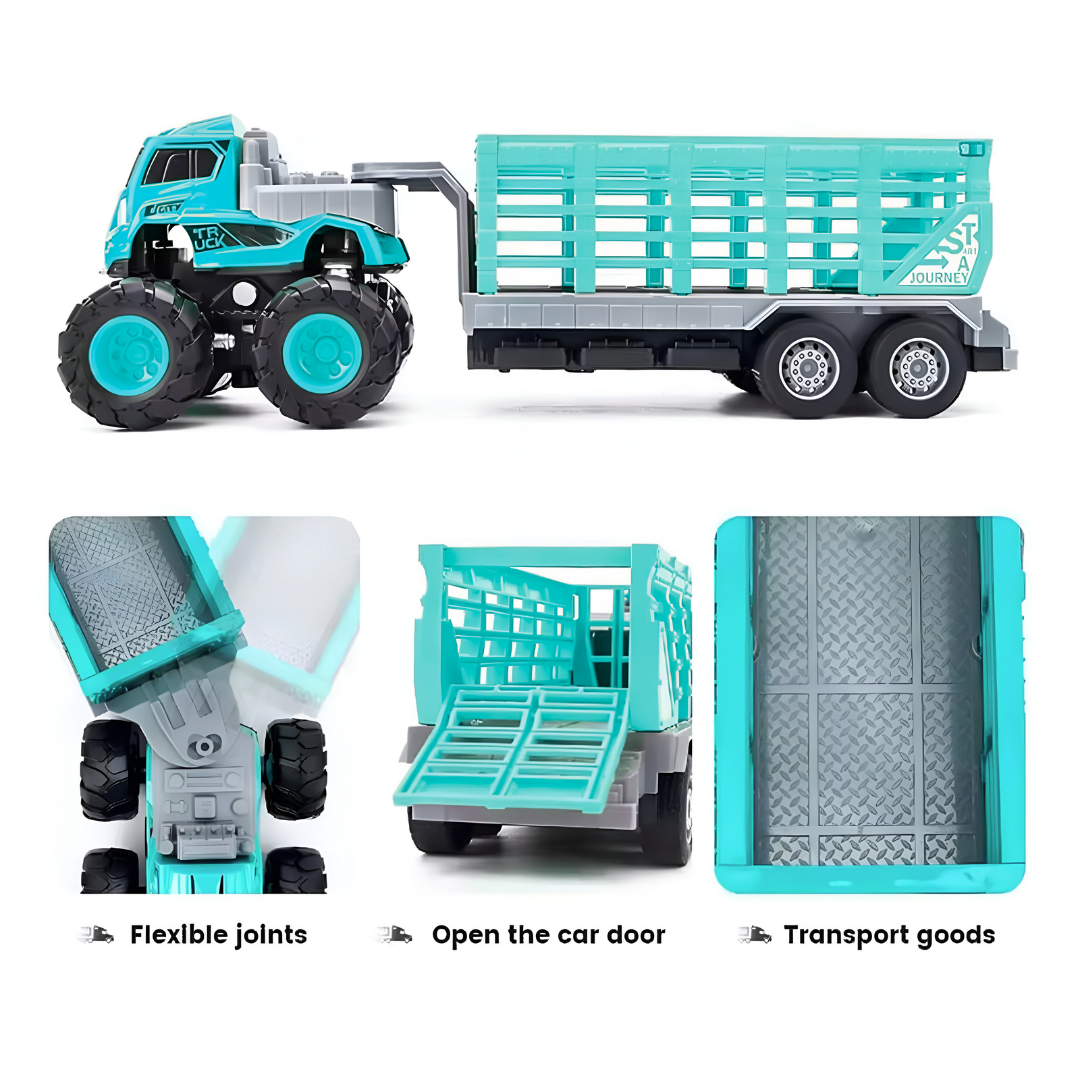 ToyBharat ABS Monster carrier truck Trala Toy set with friction-powered cars, flashing lights, and music. A fun and educational emergency vehicle toy for boys and girls age 3+, ideal for birthdays and learning play.
