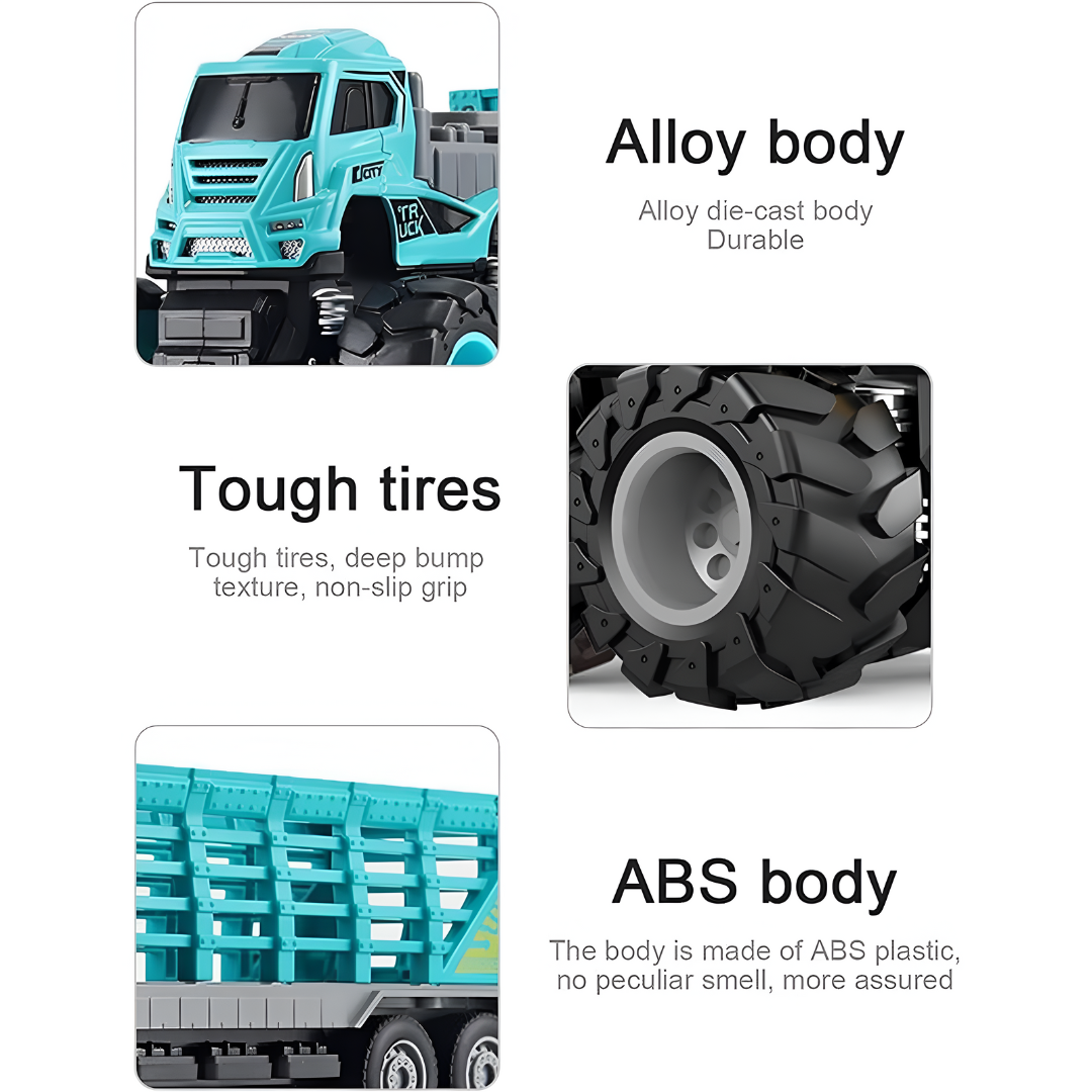 ToyBharat ABS Monster carrier truck Trala Toy set with friction-powered cars, flashing lights, and music. A fun and educational emergency vehicle toy for boys and girls age 3+, ideal for birthdays and learning play.