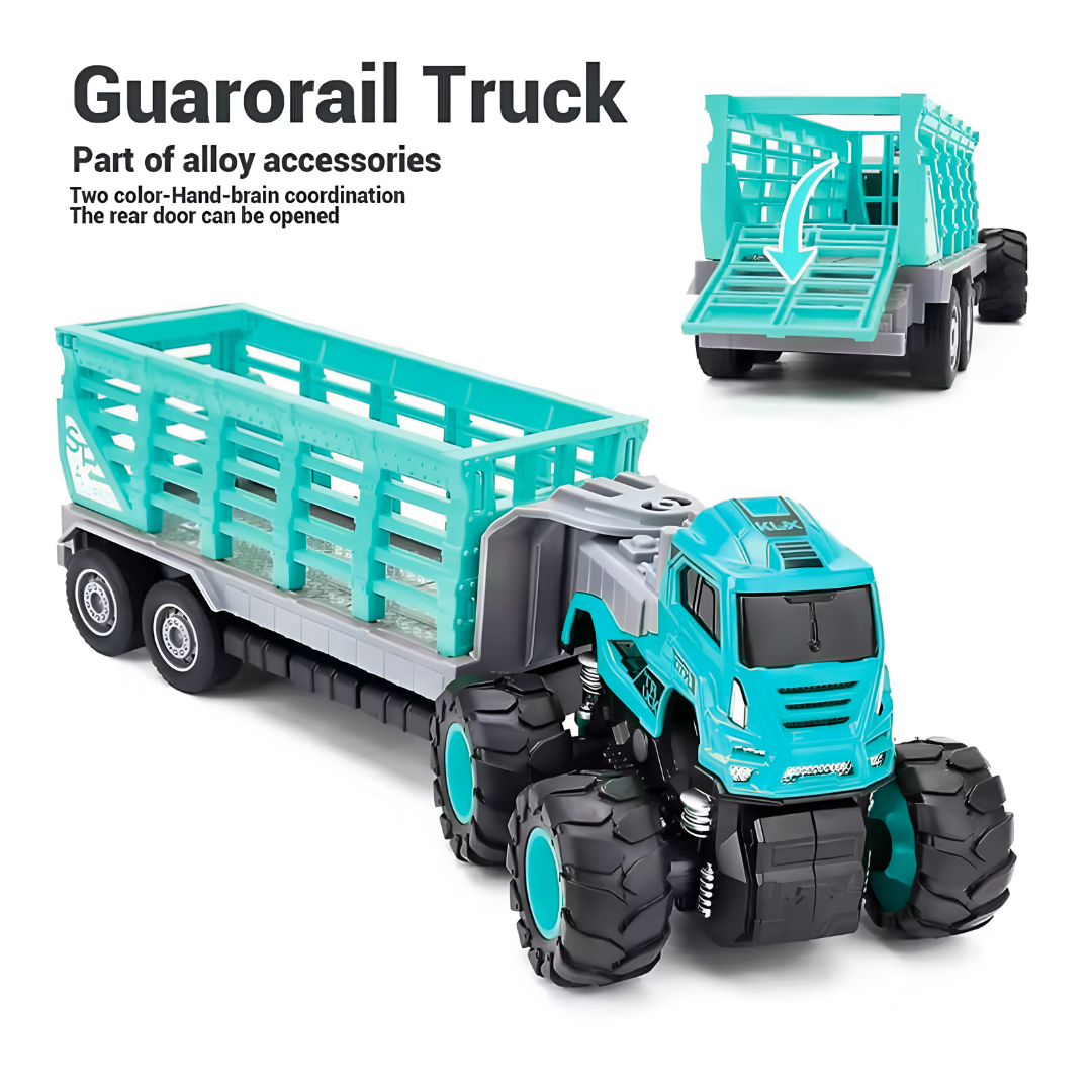 ToyBharat ABS Monster carrier truck Trala Toy set with friction-powered cars, flashing lights, and music. A fun and educational emergency vehicle toy for boys and girls age 3+, ideal for birthdays and learning play.
