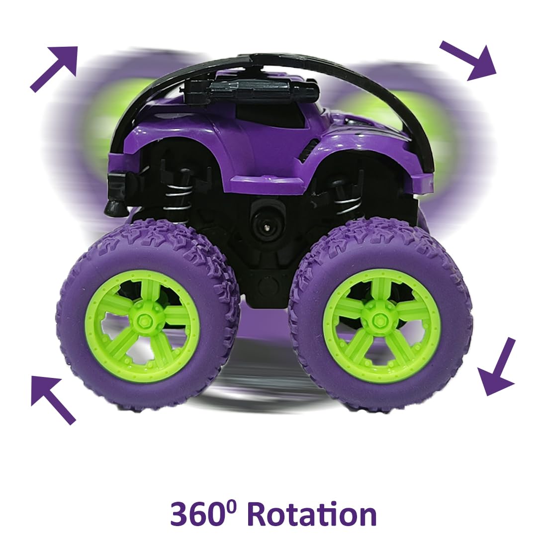 ToyBharat Monster Truck 360° Rotating Stunt Toy - Pack of 4 | Made in India | Realistic Design | Safe, Non-Toxic & Durable | Indoor & Outdoor Play | Perfect Gift for Kids (1-6 Years) | Multicolour