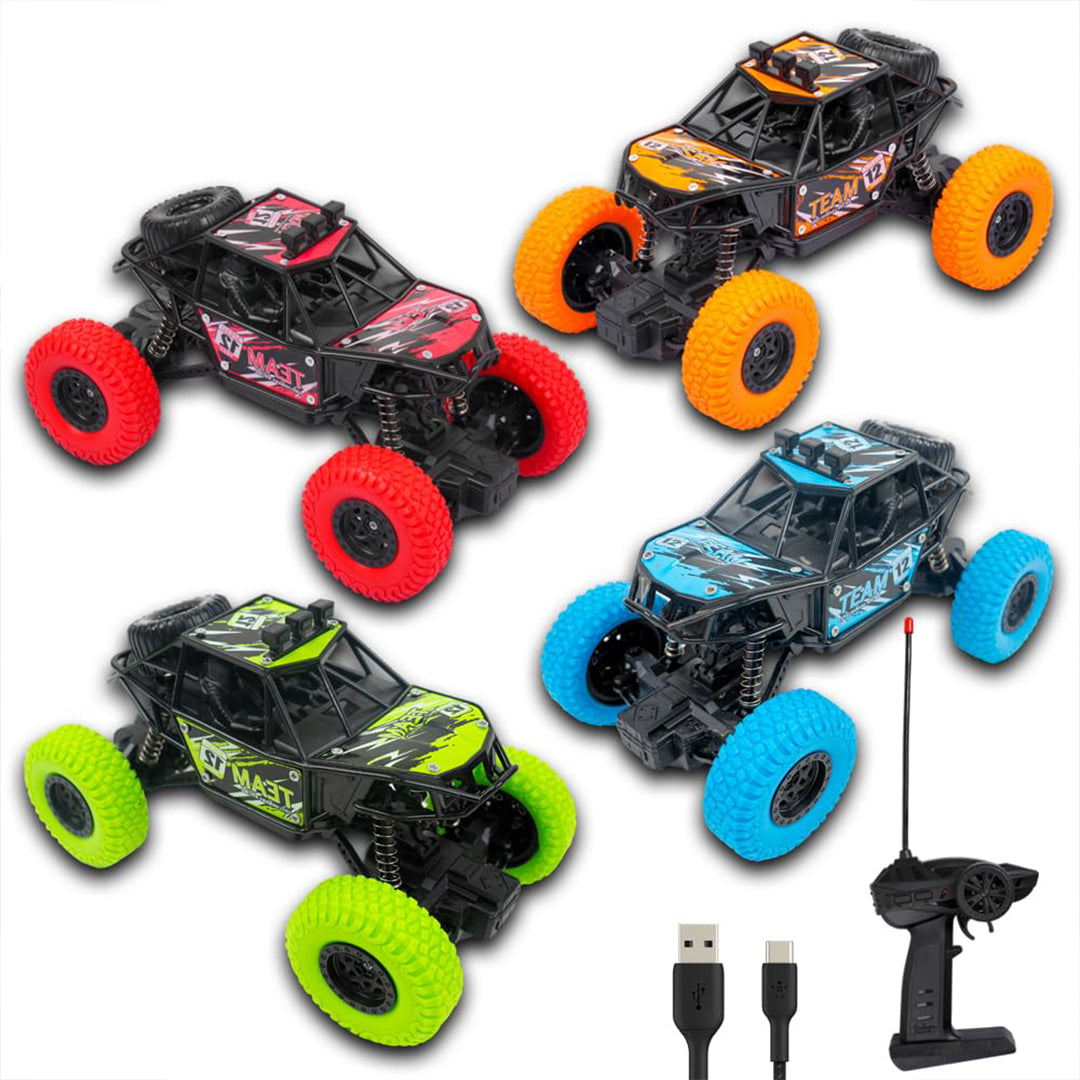ToyBharat RC Monster Remote Control Car is a powerful multicolour electronic car toy with stunt action. Safe, durable, and exciting for kids, it's ideal for indoor and outdoor play and makes a thrilling gift.