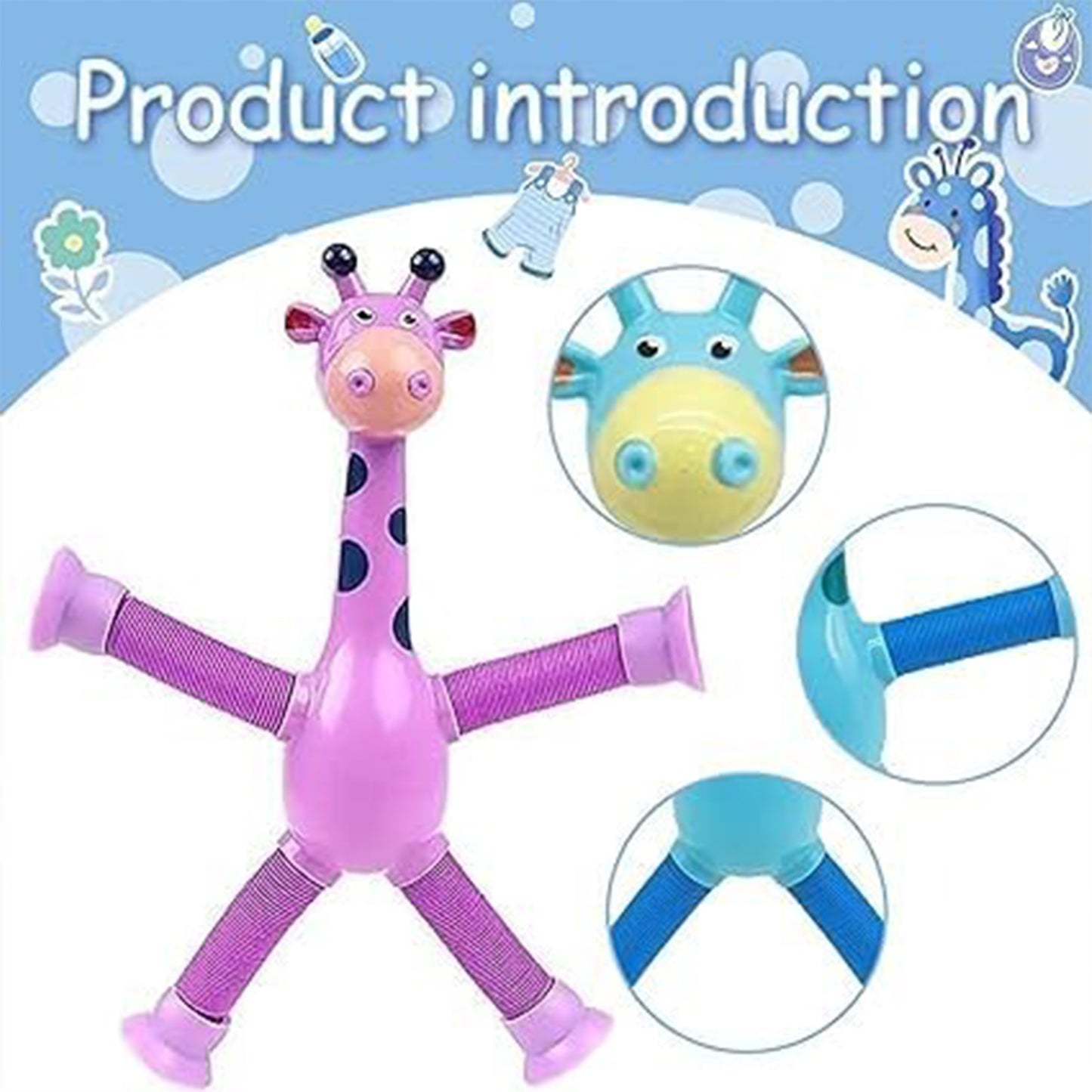 ToyBharat Telescopic Suction Cup Giraffe Toy Shape Changing Pop Fidget Tube Sensory Toys for Girls Boys | Multicolour | Travel Toys | Birthday Gift for kids | Interactive Toys| Pcs. 2
