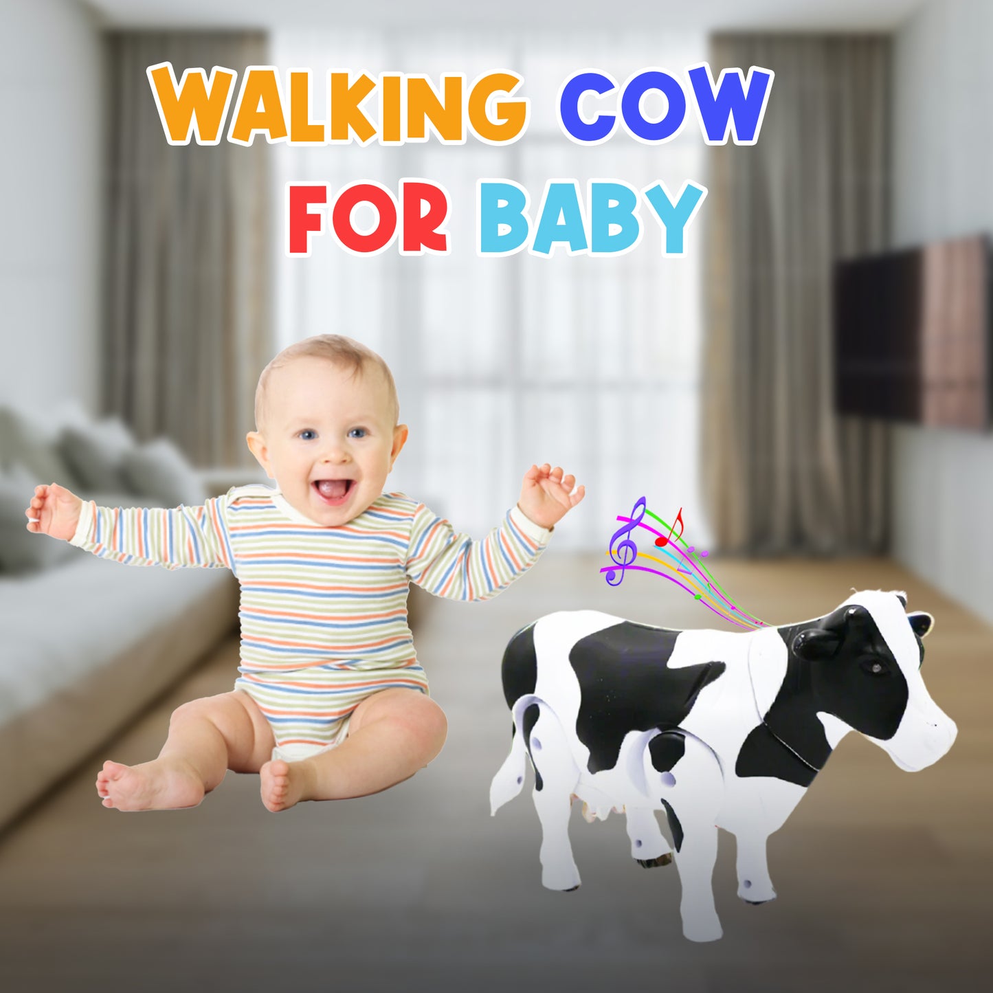 ToyBharat Light N Sound Walking Cow| Electronics Toy| Musical & Light Toy | Multicolour | Birthday Gift for kids |