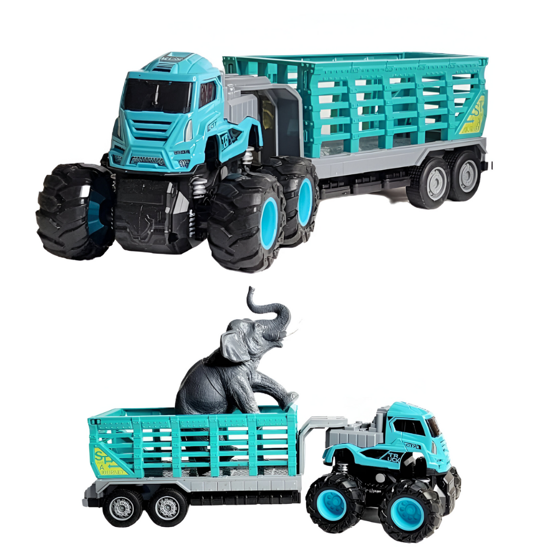 ToyBharat ABS Monster carrier truck Trala Toy set with friction-powered cars, flashing lights, and music. A fun and educational emergency vehicle toy for boys and girls age 3+, ideal for birthdays and learning play.