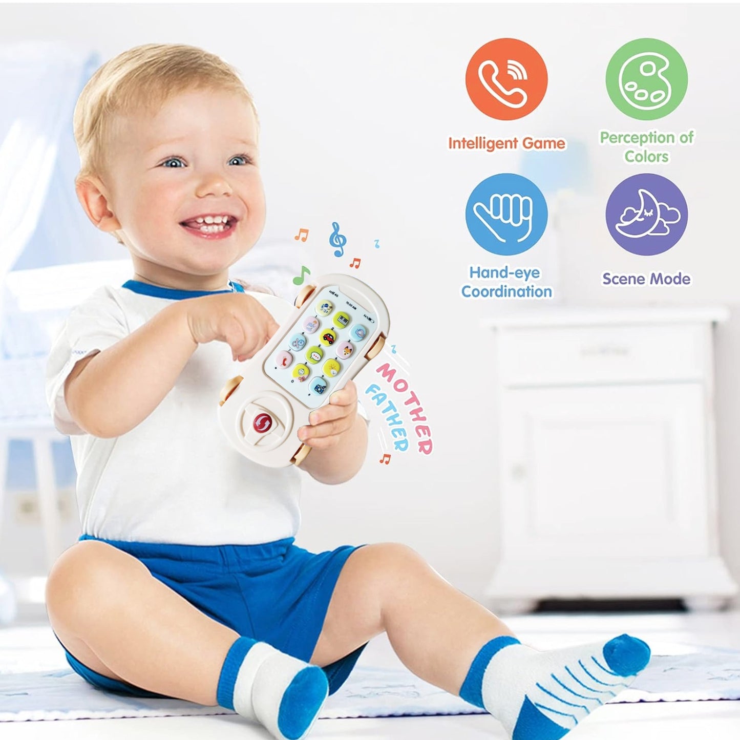 ToyBharat The Car Mobile Projector Toy features colorful lights, music, and a rotating projector. Battery-operated and self-moving, it’s perfect for kids ages 1 to 6 who enjoy light-up, musical toys.