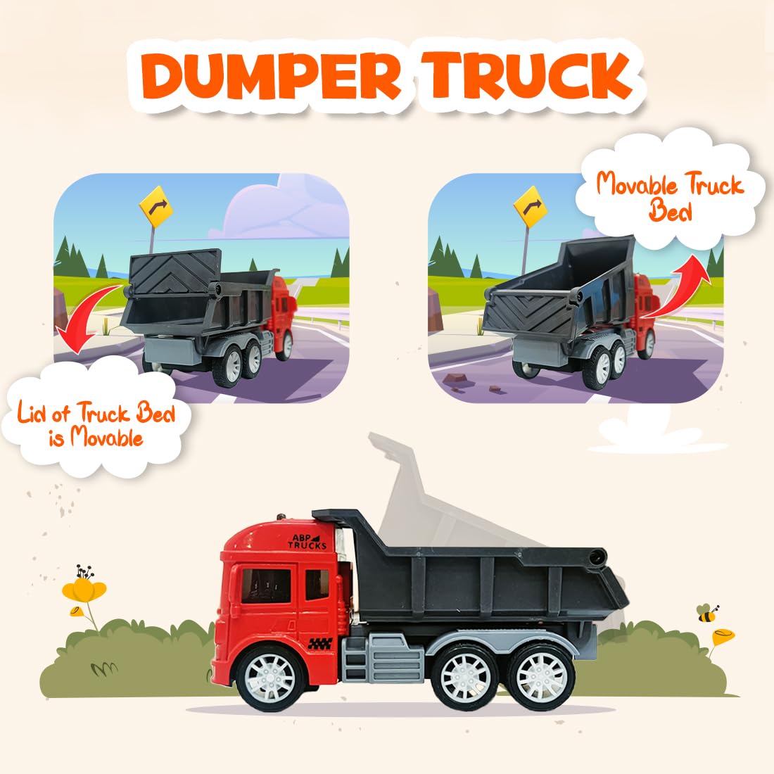 oyBharat Contruction Truck Set Friction Powered Cars Construction Cement Mixer Truck Dumper Excavator Truck Toys for 1 2 3 Year Old Boy Girl Baby Kids, Pack of 4
