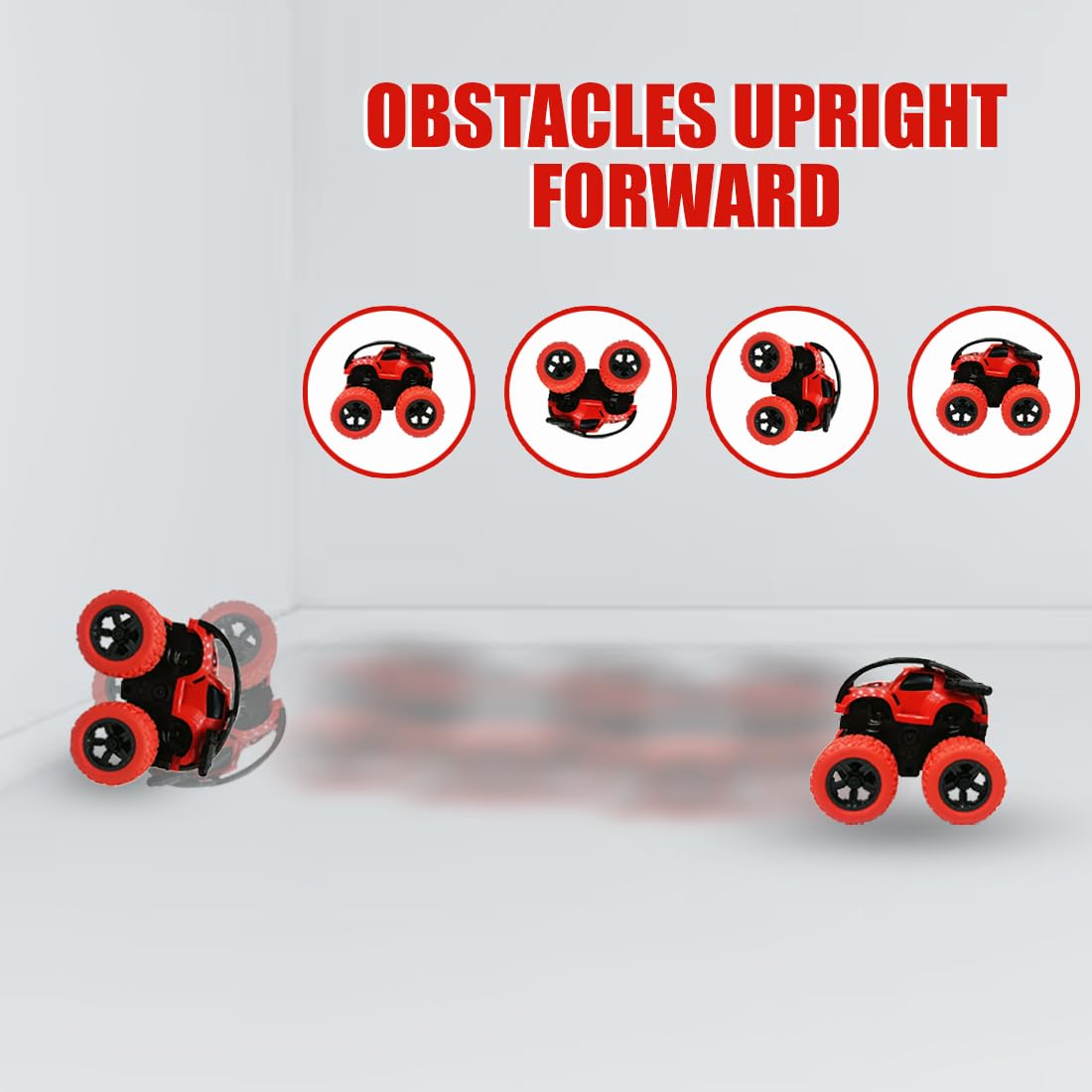 ToyBharat Monster Truck 360° Rotating Stunt Toy - Pack of 4 | Made in India | Realistic Design | Safe, Non-Toxic & Durable | Indoor & Outdoor Play | Perfect Gift for Kids (1-6 Years) | Multicolour