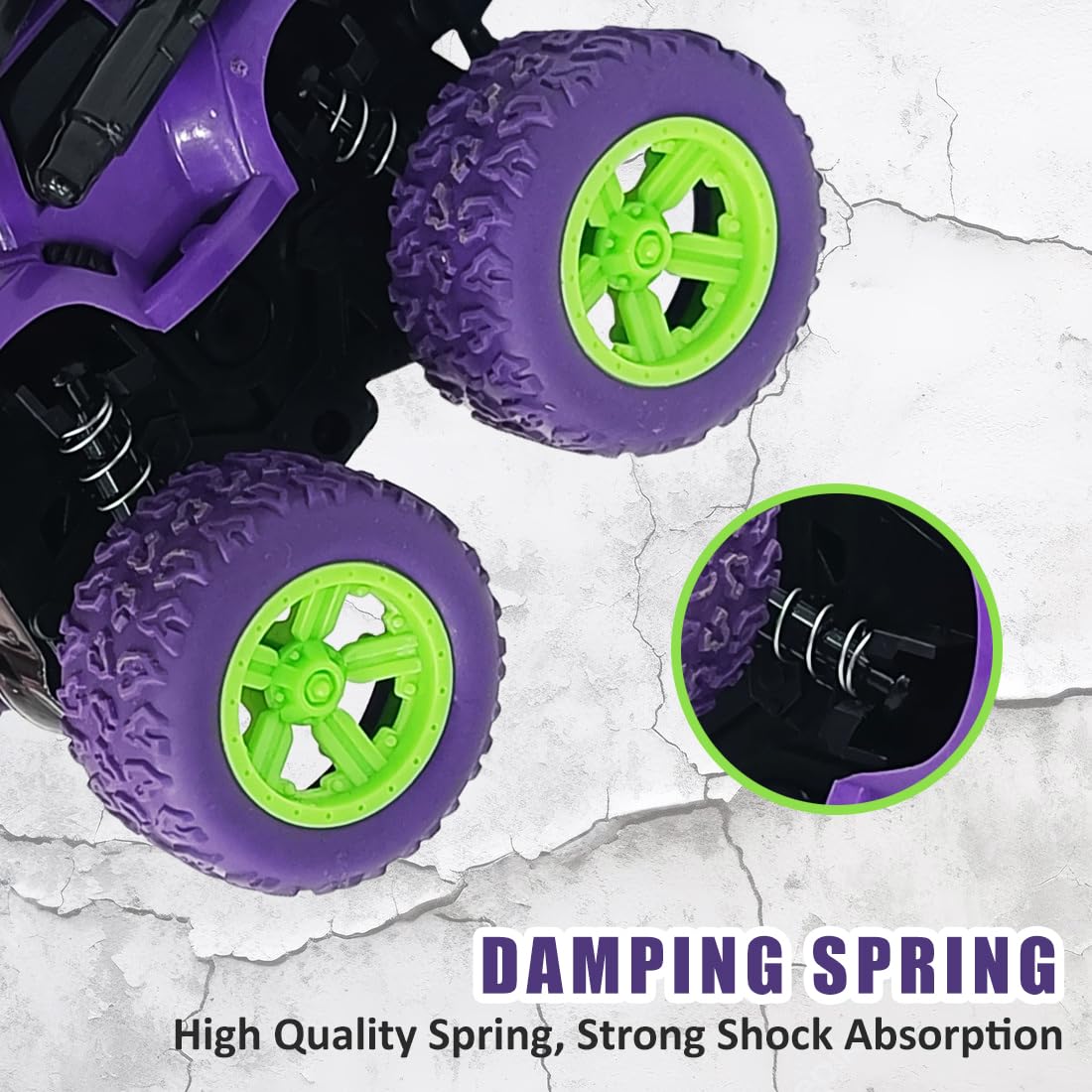 ToyBharat Monster Truck 360° Rotating Stunt Toy - Pack of 4 | Made in India | Realistic Design | Safe, Non-Toxic & Durable | Indoor & Outdoor Play | Perfect Gift for Kids (1-6 Years) | Multicolour