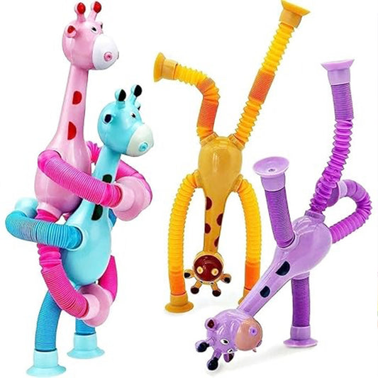 ToyBharat Telescopic Suction Cup Giraffe Toy Shape Changing Pop Fidget Tube Sensory Toys for Girls Boys | Multicolour | Travel Toys | Birthday Gift for kids | Interactive Toys| Pcs. 4