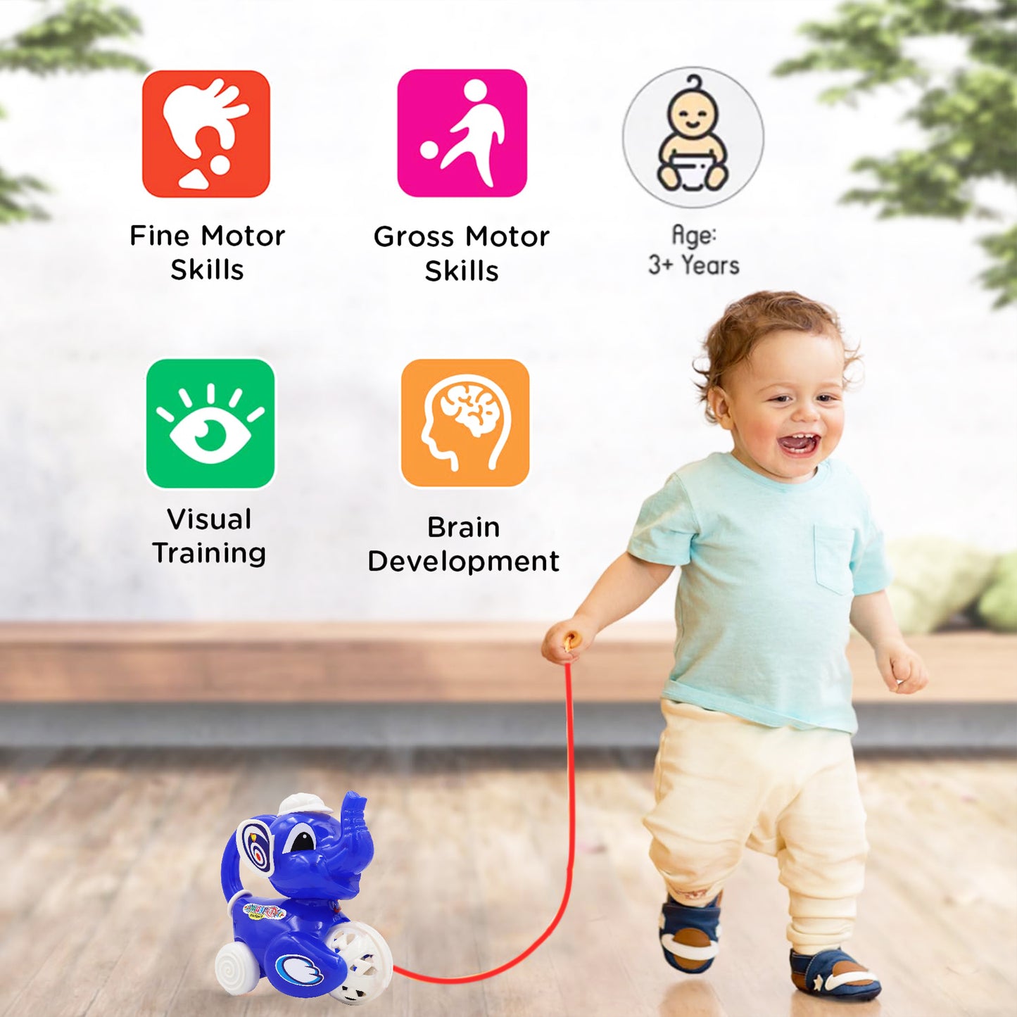 ToyBharat Dream Elephant Pull Along Toy is a multicolour travel toy for kids aged 1-6. Designed for indoor and outdoor fun, it boosts motor skills and offers safe, imaginative play with a realistic elephant design.