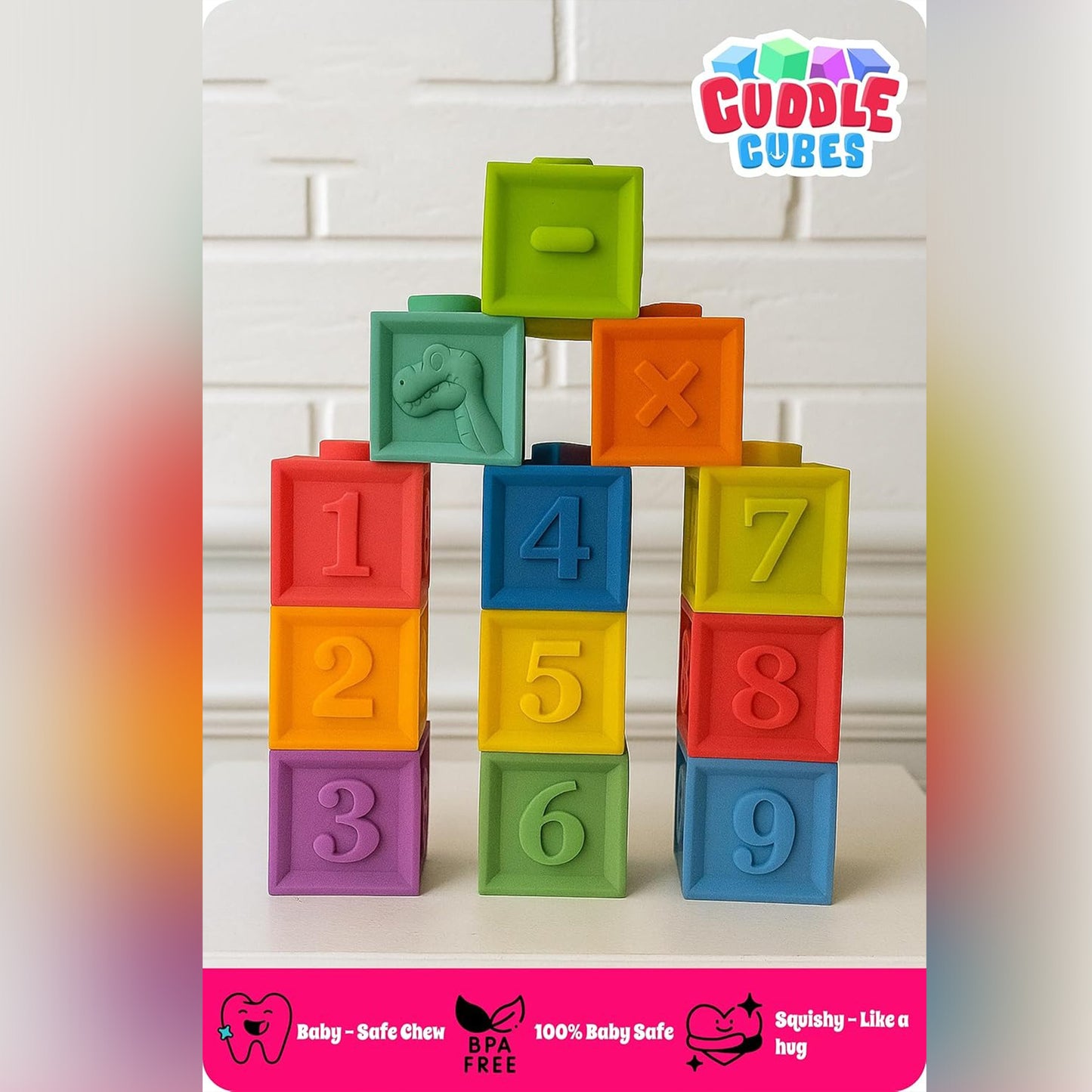 ToyBharat Cuddle Cubes Soft Baby Building Blocks Colorful Soft Stack & Learn Toy for Toddlers|BPA-Free, Chewable, Educational Sensory Blocks with Numbers, Animals, Fruits, Textures & Shapes (Set of 6)