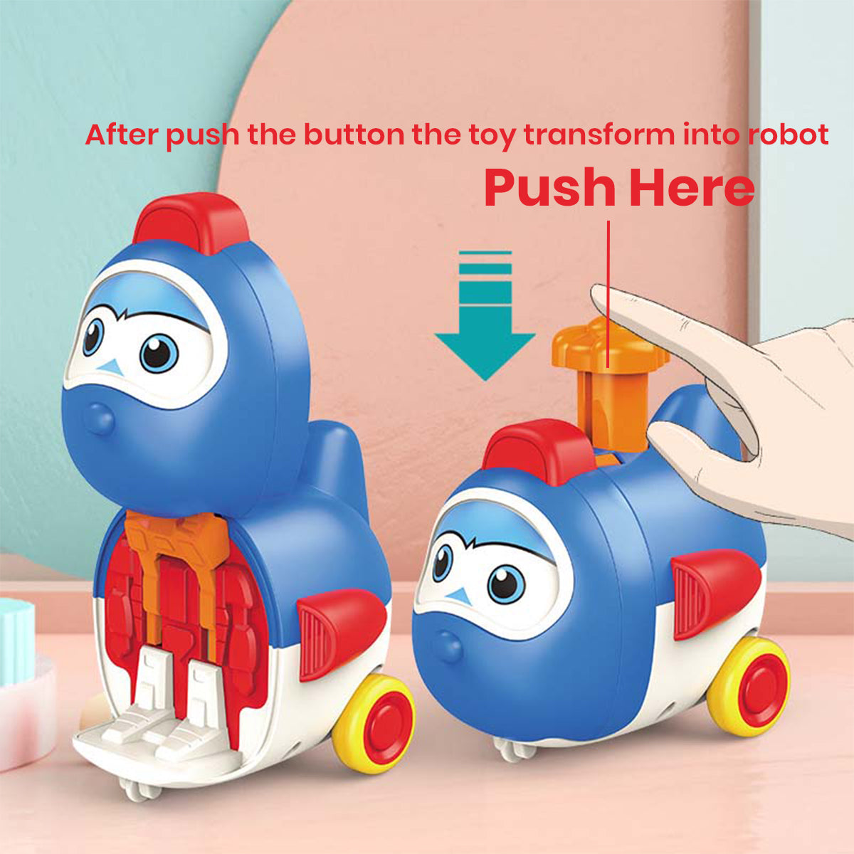 ToyBharat Push N Go Transformer in Multicolour with Realistic Design is an exciting Interactive Toy for Kids aged 1–6 Years. Safe, Non-Toxic, and ideal for Indoor and Outdoor Play—perfect as a Gift Toy.
