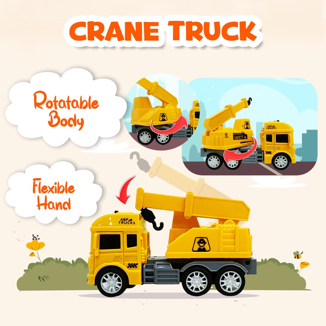 oyBharat Contruction Truck Set Friction Powered Cars Construction Cement Mixer Truck Dumper Excavator Truck Toys for 1 2 3 Year Old Boy Girl Baby Kids, Pack of 4