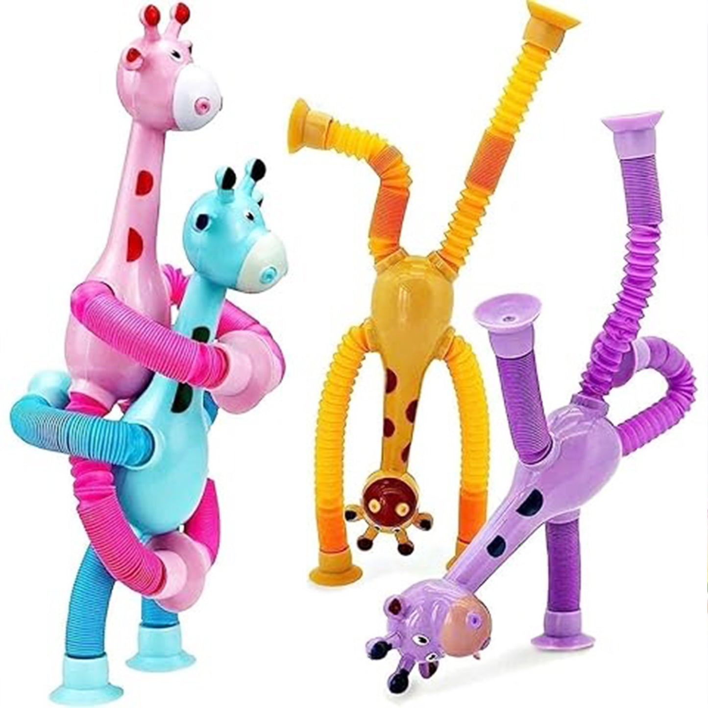 ToyBharat Telescopic Suction Cup Giraffe Toy Shape Changing Pop Fidget Tube Sensory Toys for Girls Boys | Multicolour | Travel Toys | Birthday Gift for kids | Interactive Toys| Pcs. 2