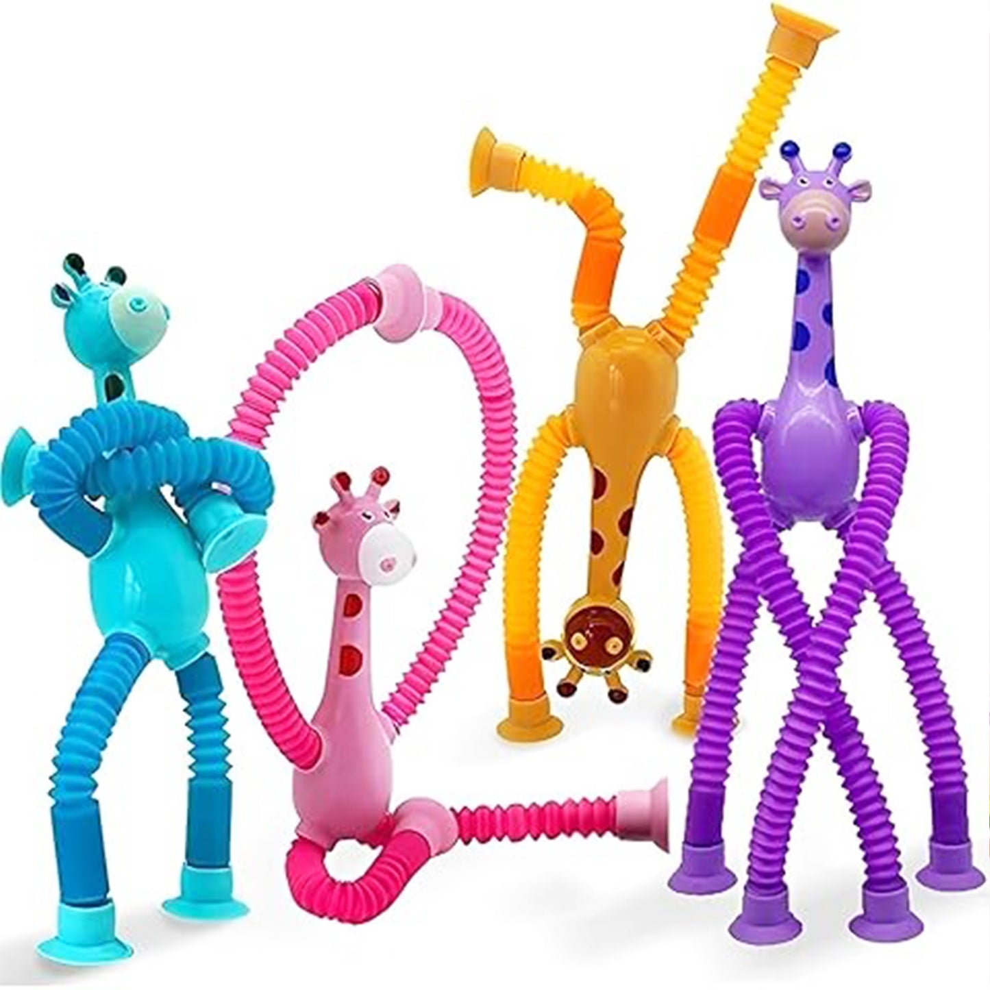ToyBharat Telescopic Suction Cup Giraffe Toy Shape Changing Pop Fidget Tube Sensory Toys for Girls Boys | Multicolour | Travel Toys | Birthday Gift for kids | Interactive Toys| Pcs. 2