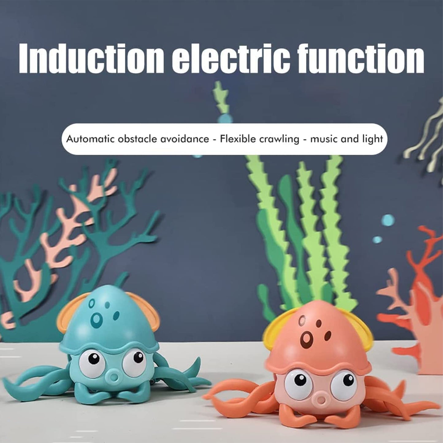 ToyBharat Interactive Baby Musical Octopus Crawling Toy with music, LED lights, and obstacle avoidance. A perfect tummy time toy for boys and girls age 1+, encouraging movement and sensory development.
