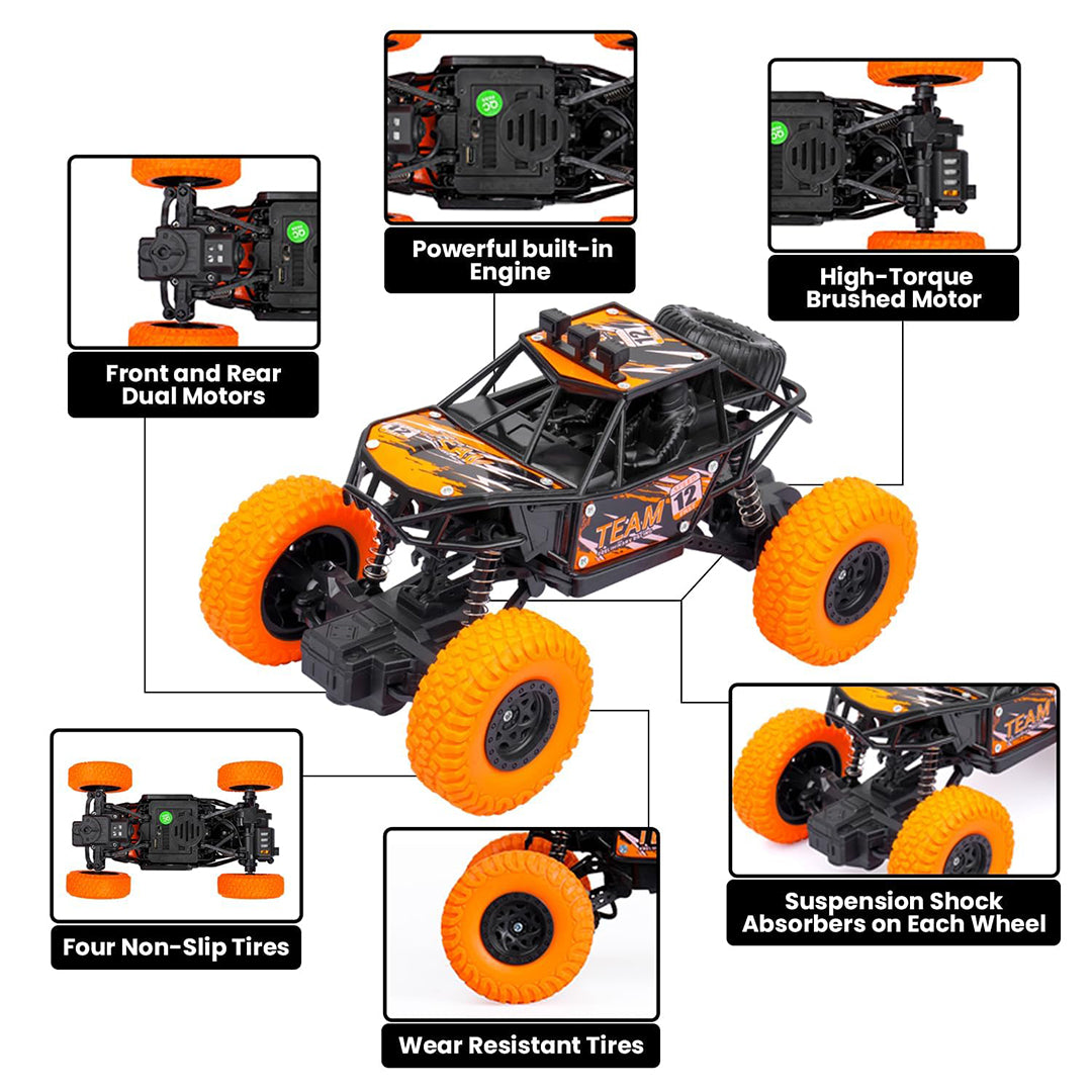 ToyBharat RC Monster Remote Control Car is a powerful multicolour electronic car toy with stunt action. Safe, durable, and exciting for kids, it's ideal for indoor and outdoor play and makes a thrilling gift.