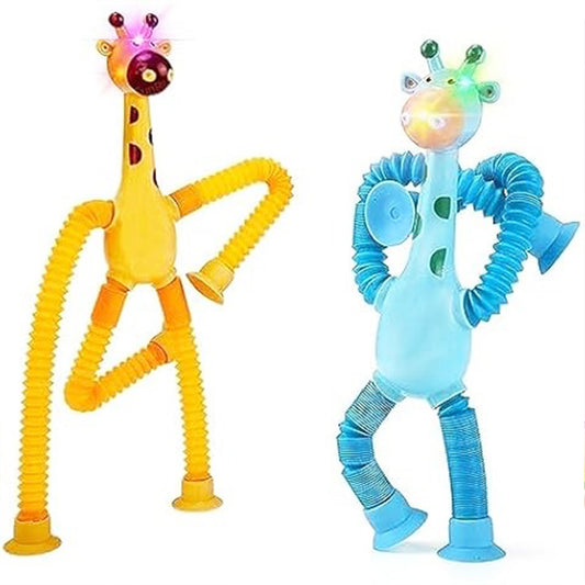 ToyBharat Telescopic Suction Cup Giraffe Toy Shape Changing Pop Fidget Tube Sensory Toys for Girls Boys | Multicolour | Travel Toys | Birthday Gift for kids | Interactive Toys| Pcs. 2