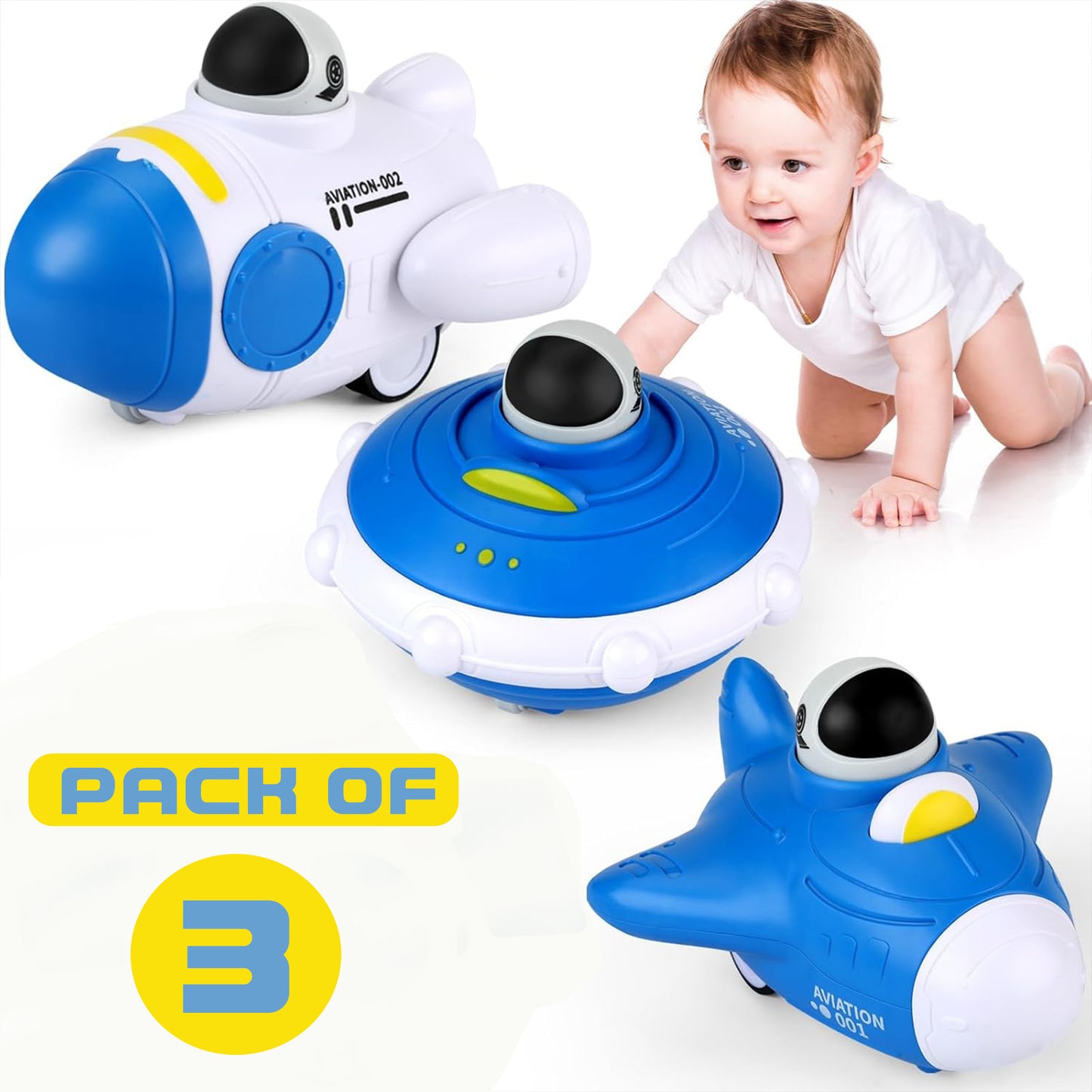 Toybharat Push N Go Ufo N AV Pack Of 3 |Multicolour | Travel Toys | Birthday Gift for Boy and Girl Baby